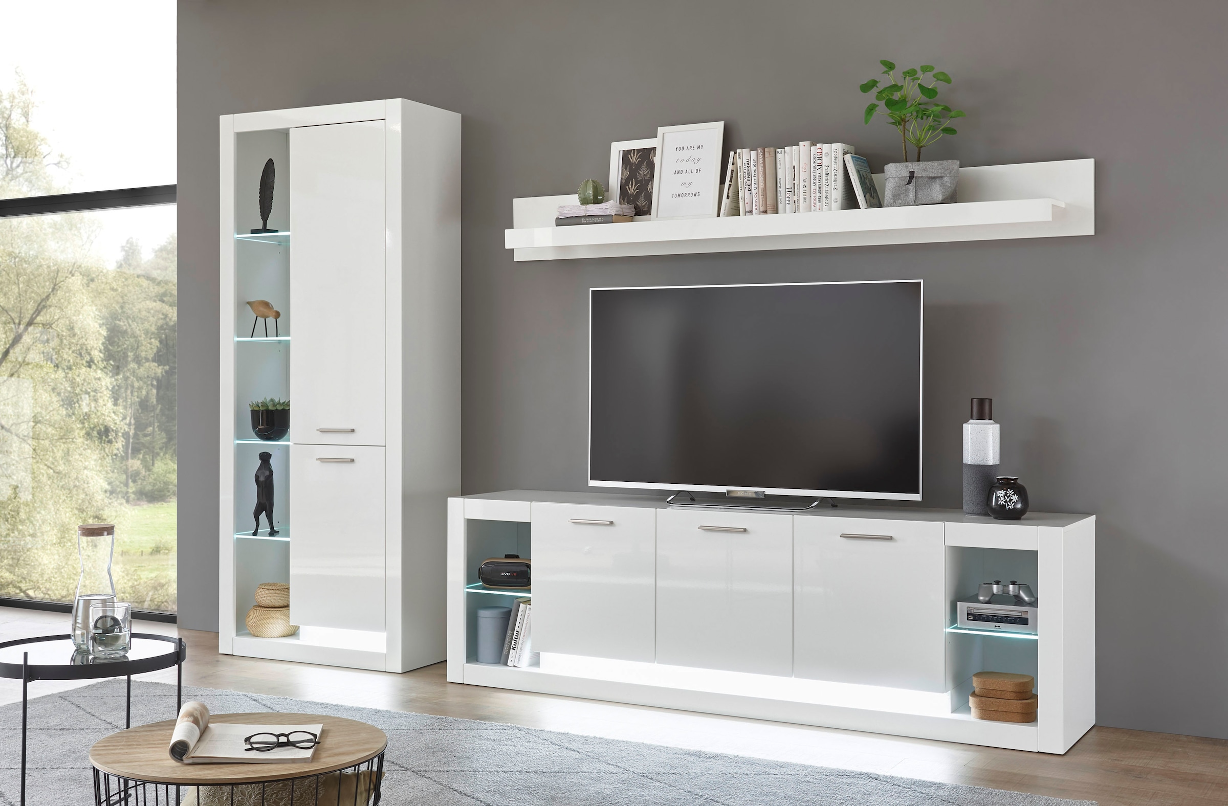 PLACES OF STYLE Wohnwand »Meran« Stauraumvitrine, Lowboard, Wandregal, 3 St günstig online kaufen