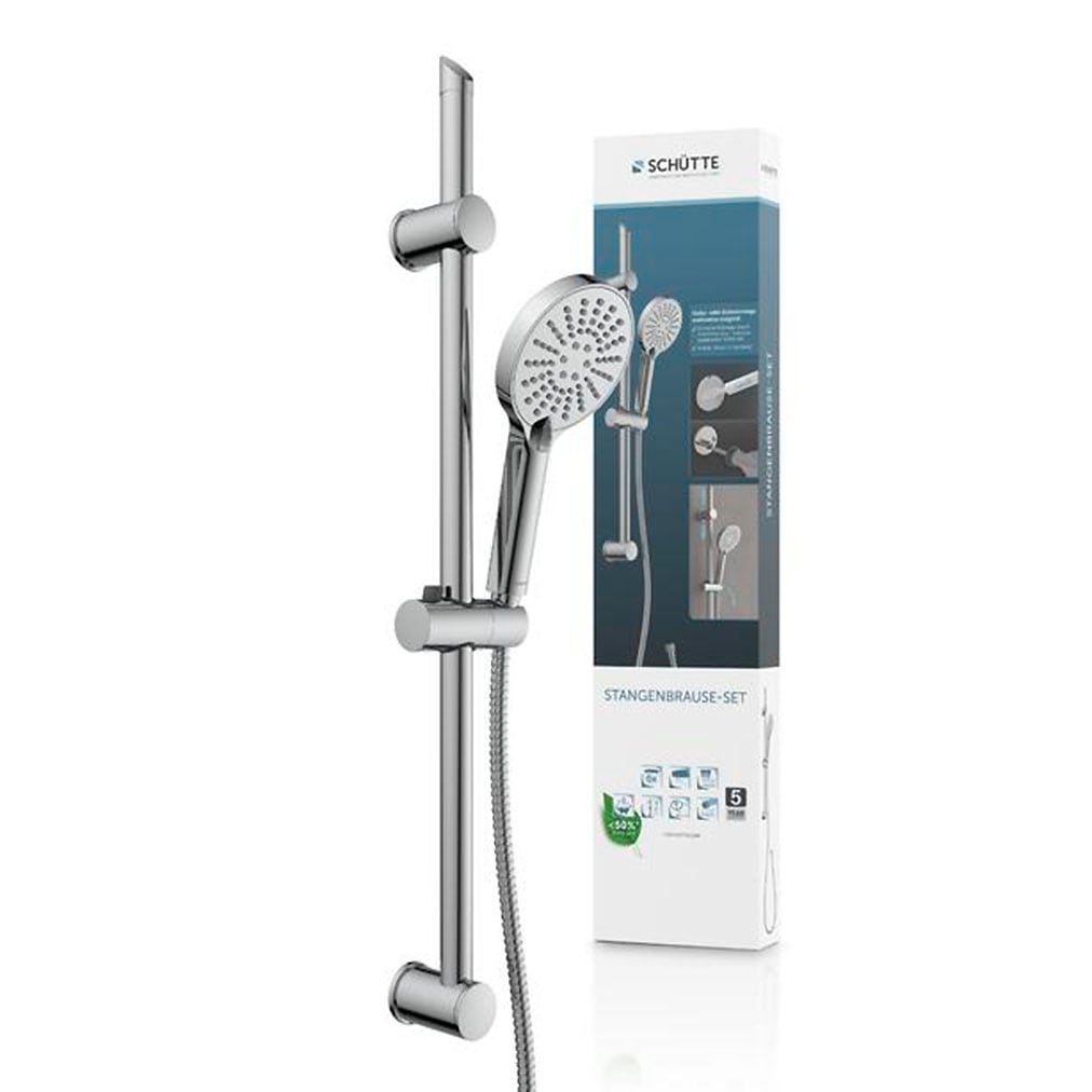 Schütte Stangenbrause-Set Komplett-Set,  Duschset zum Kleben, ohne Bohren, Duschkopf mit Schlauch und Halterung