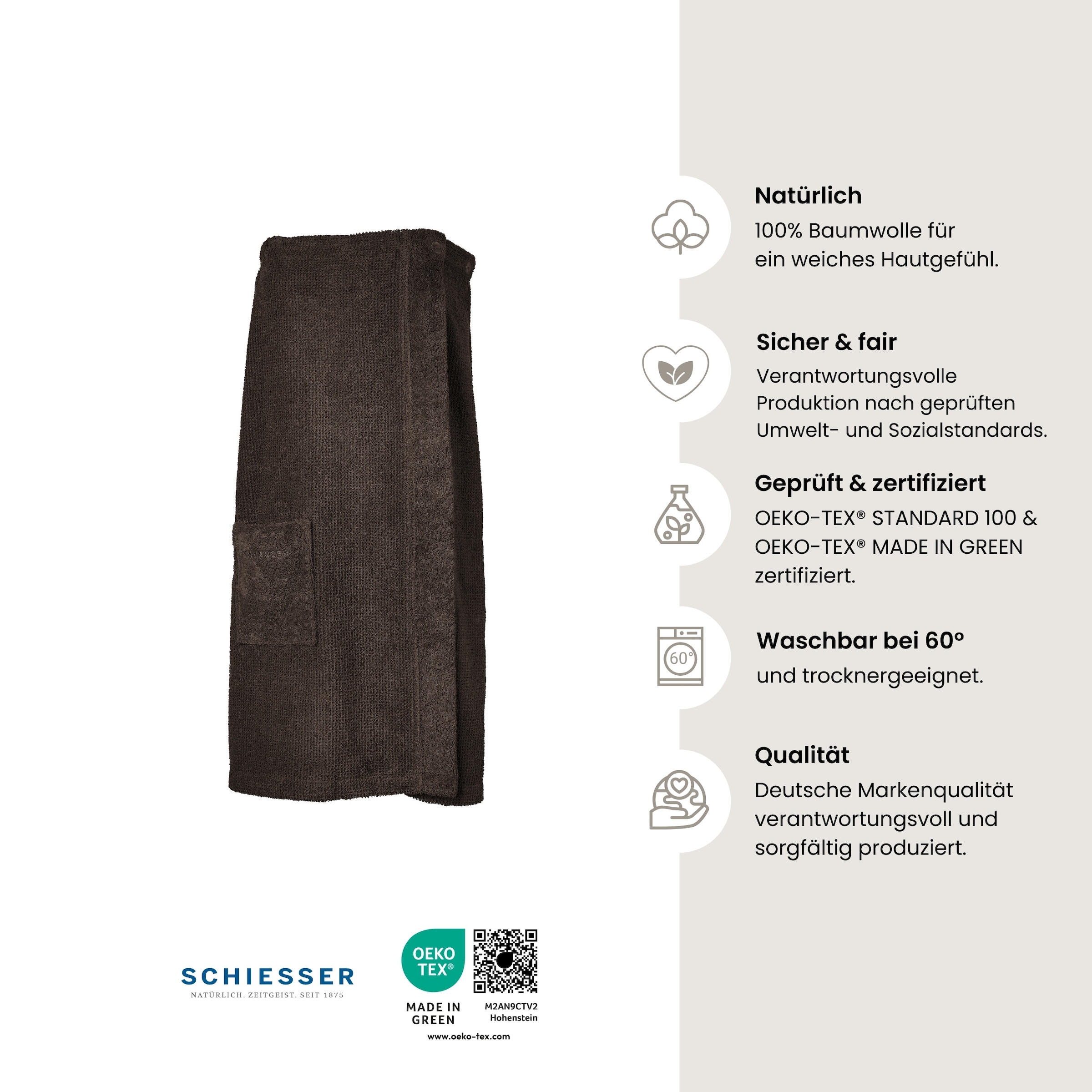 Schiesser Sarong »Saunakilt Turin für Damen in angesagter Reiskornoptik« 1 Stk. Made in Green