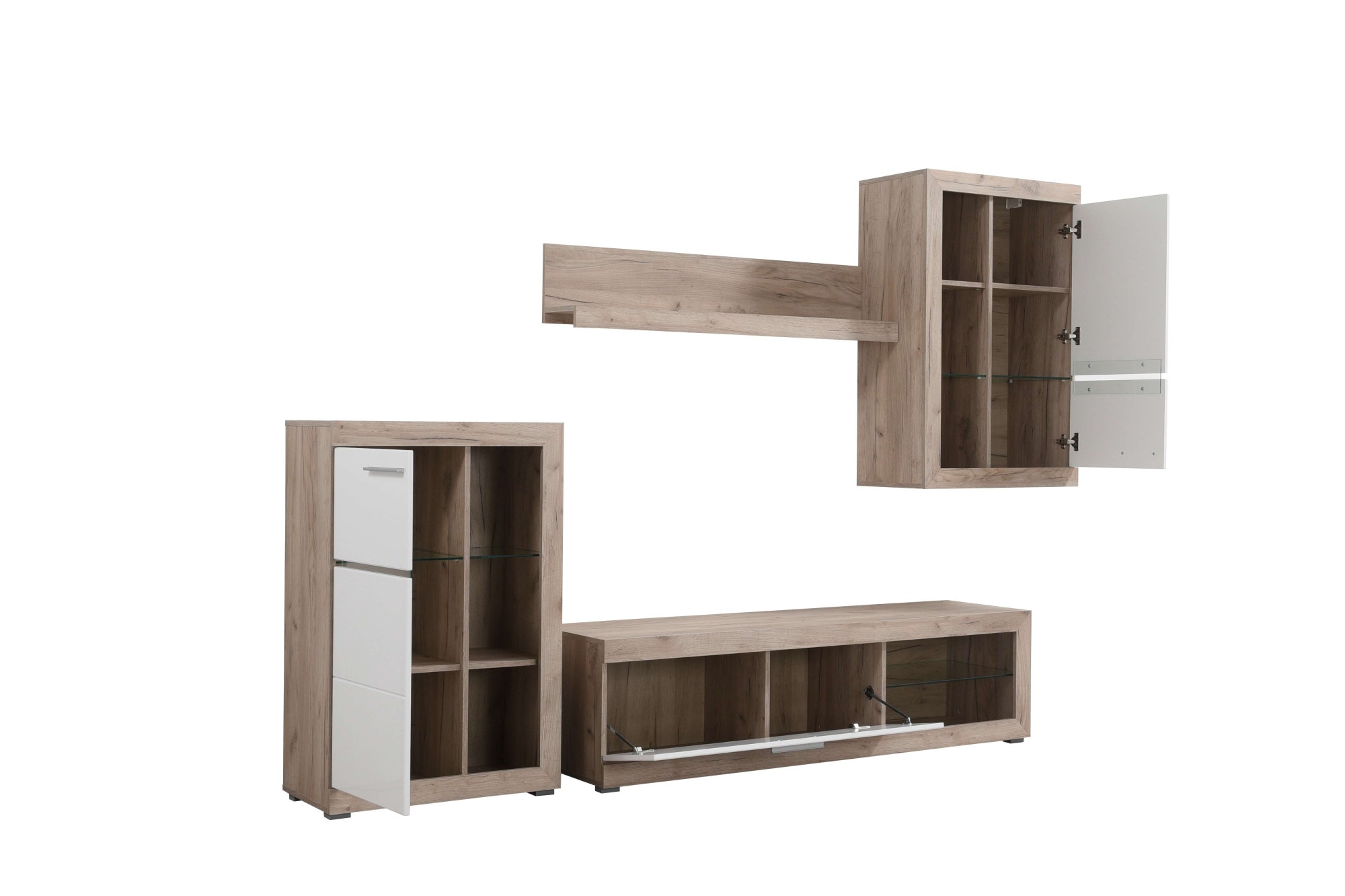 INOSIGN Wohnzimmer-Set »Rosso Wohnwand, Mediawand, Anbauwand, für TV bis 60', Breite 267 cm«, (Komplett-Set, 4 St., 4-st), Set besteht aus Highboard, TV-board, Wandregal und Hängeschrank