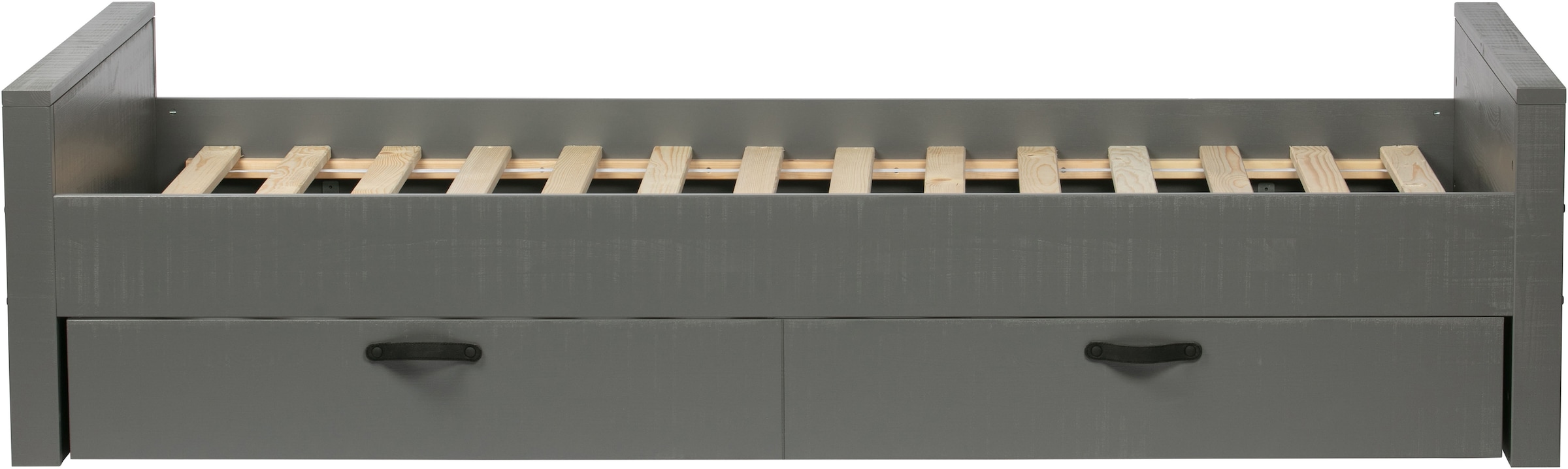 WOOOD Bettgestell »Morris FSC®-Kiefernholz bandsägerauh,H 53 x B 214 x T 95 cm« Matratzenmaß 90x200 cm, einfach zu montierbar, Schublade optional