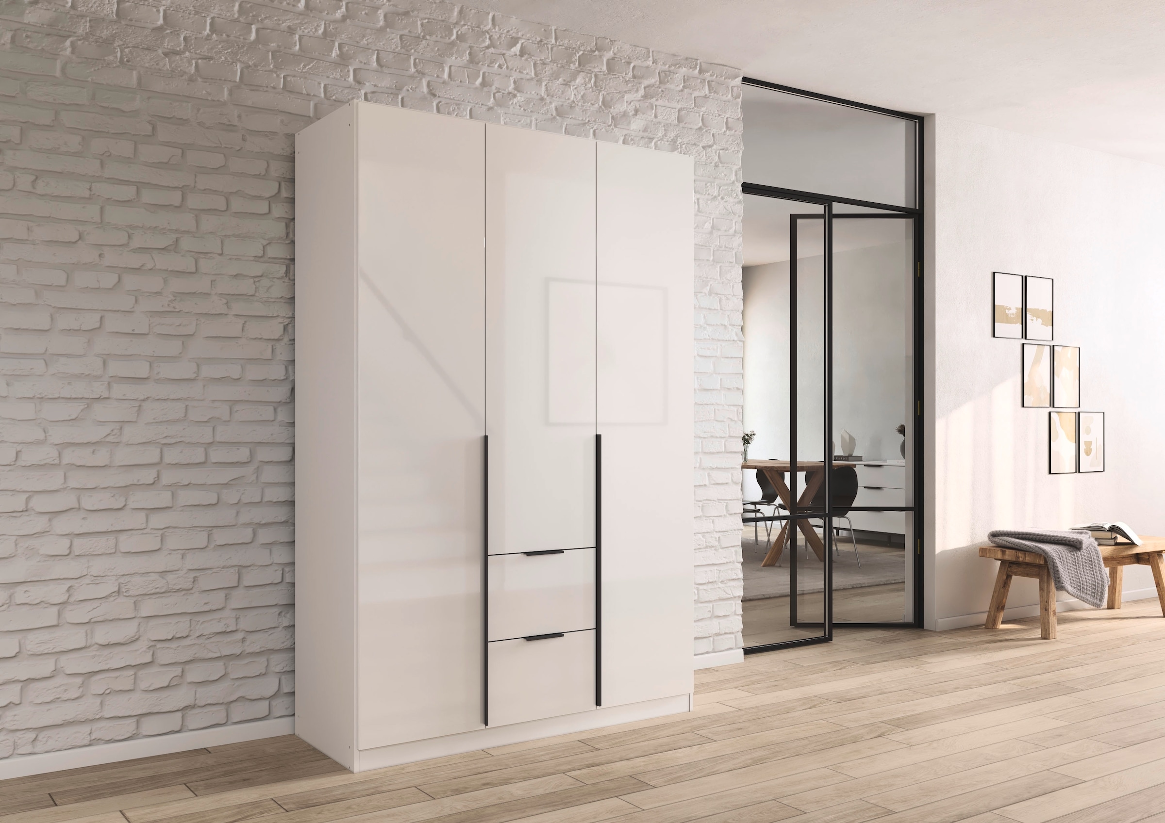 rauch Drehtürenschrank »Kleiderschrank Schrank Garderobe AGORDO mit Dekor- oder Hochglanzfront«, (in zwei Griff-Farben mit Dekor- oder Hochglanzfront), mit Außenschubkästen, in 6 Breiten und 2 Höhen MADE IN GERMANY