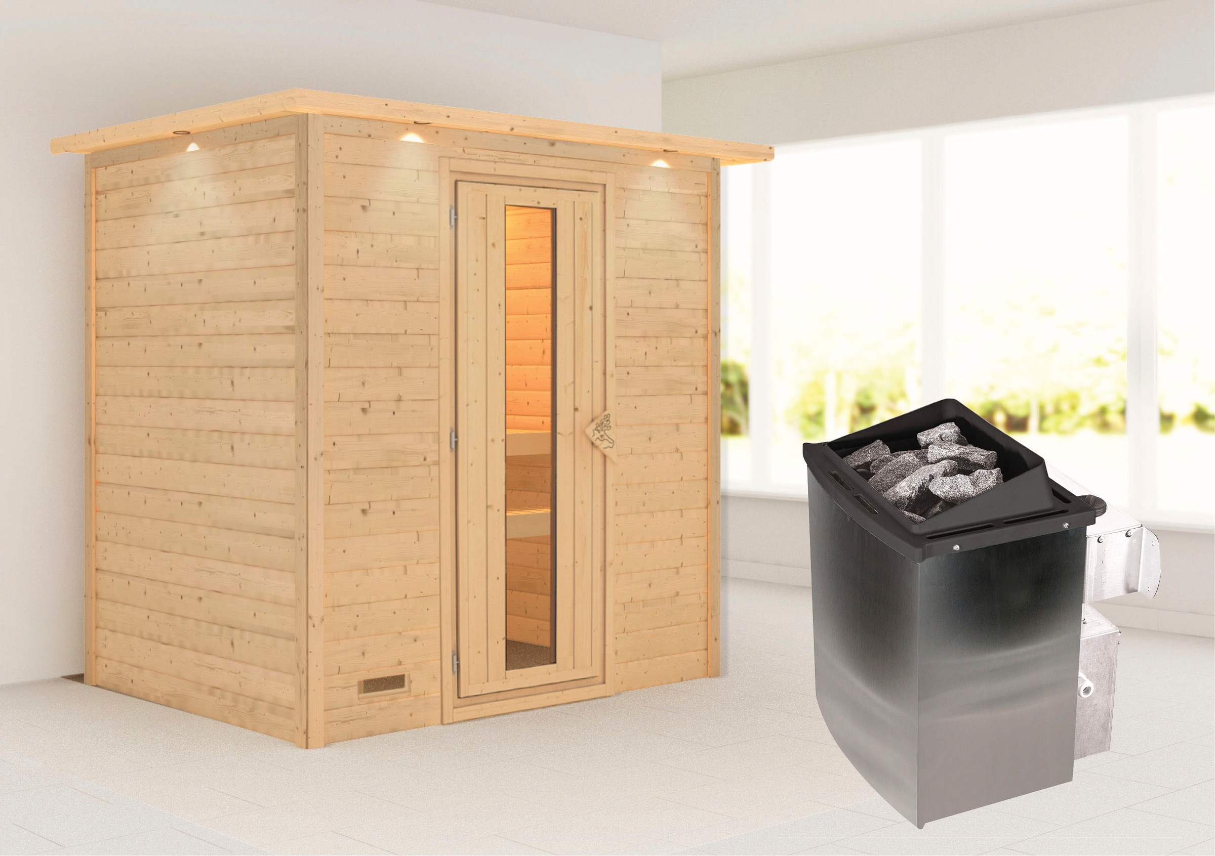 Karibu Sauna »"Sonja" mit Energiespartür und Kranz Ofen 9 kW integr. Strg« günstig online kaufen