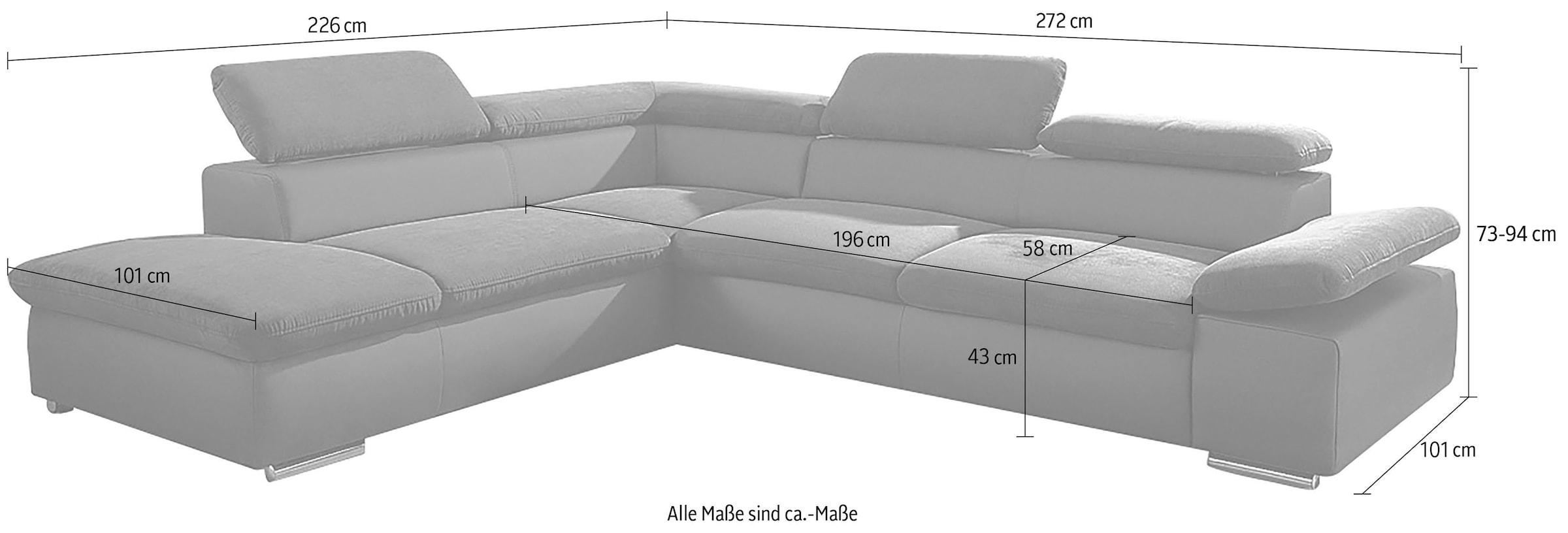 Ecksofa Valantine V, wahlweise mit Bettfunktion