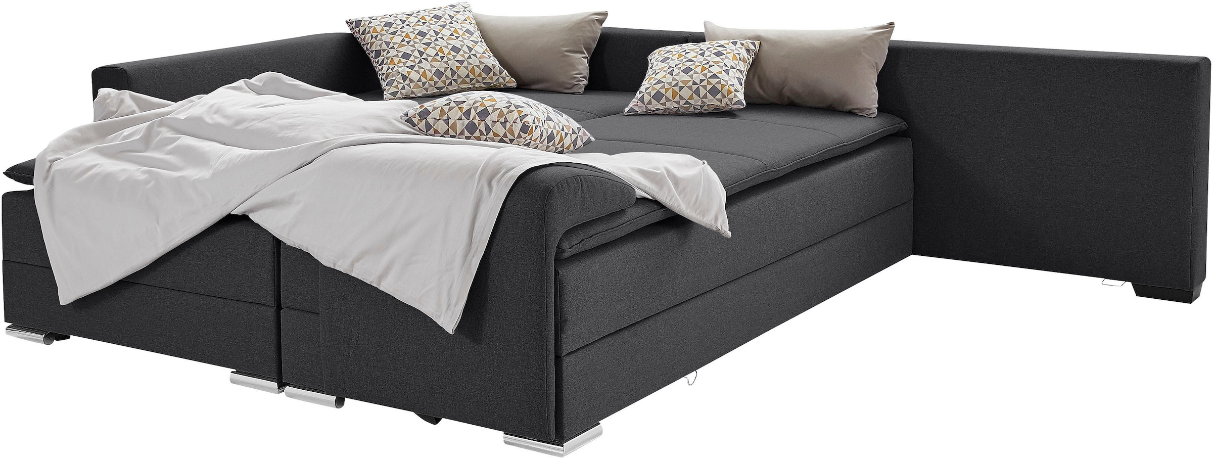 INOSIGN Ecksofa »Boxspringbett Night & Day L-Form mit Dauer-Schlaffunktion mit Armlehne«, mit Boxspring-Bettfunktion 180x200 cm und Bettkasten, Dauerschläfer!