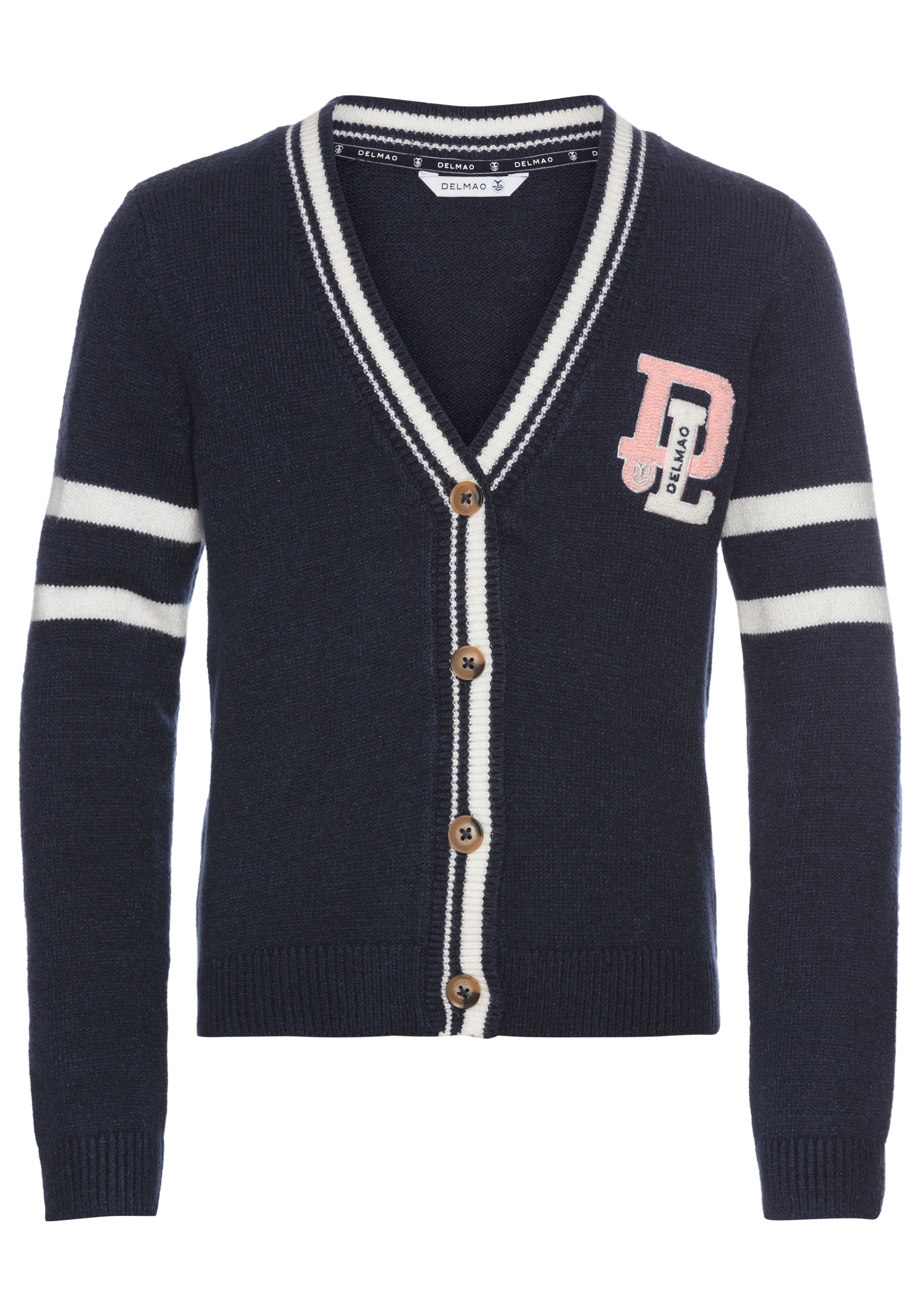 DELMAO Strickjacke »im Collegestyle mit Badge« Trendiger Style für Mädchen