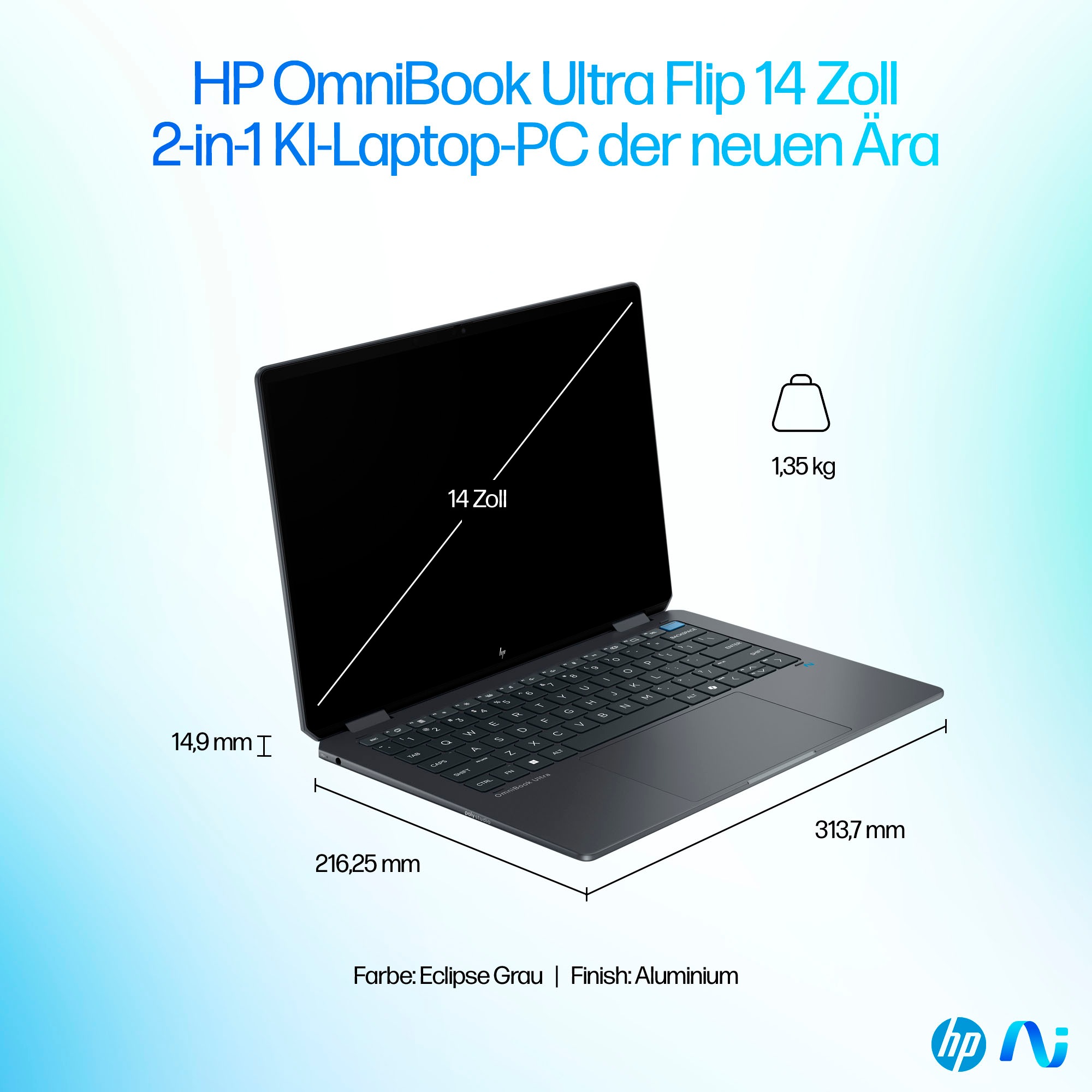 HP Convertible Notebook »OmniBook Ultra Flip 14-fh0091ng«, 35,6 cm, / 14 Zoll, Intel, Core Ultra 9, ARC, 1000 GB SSD