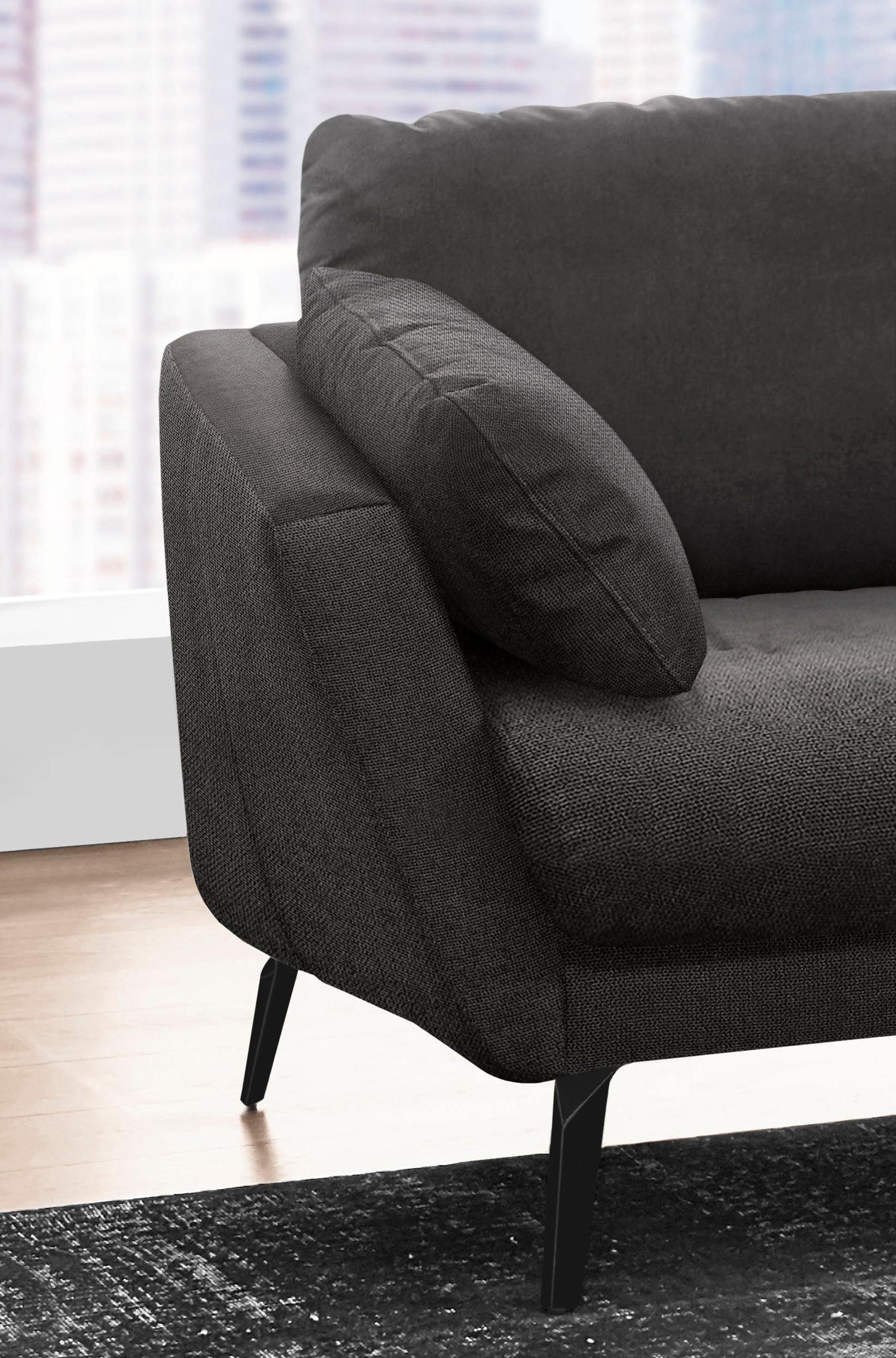 W.SCHILLIG Ecksofa »softy, toller Sitzkomfort, L-Form«, mit dekorativer Heftung im Sitz, Füße schwarz pulverbeschichtet
