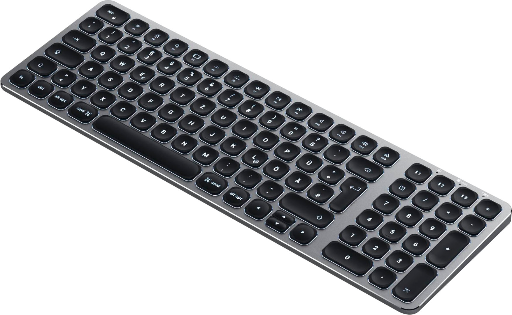 Satechi Tastatur »Aluminium BT Backlit Keyboard Slim German«, (Ziffernblock-Funktionstasten-Lautstärkeregler-USB-Anschluss)
