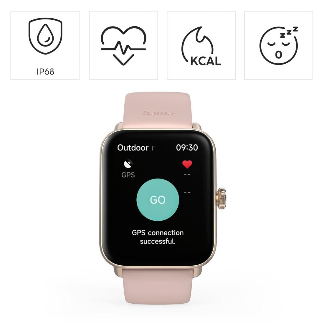 Hama Smartwatch »Smartwatch 1,65“ mit GPS (Fitness, Telefonfunktion, Puls, wasserdicht)«, (/ 1,65 Zoll),)