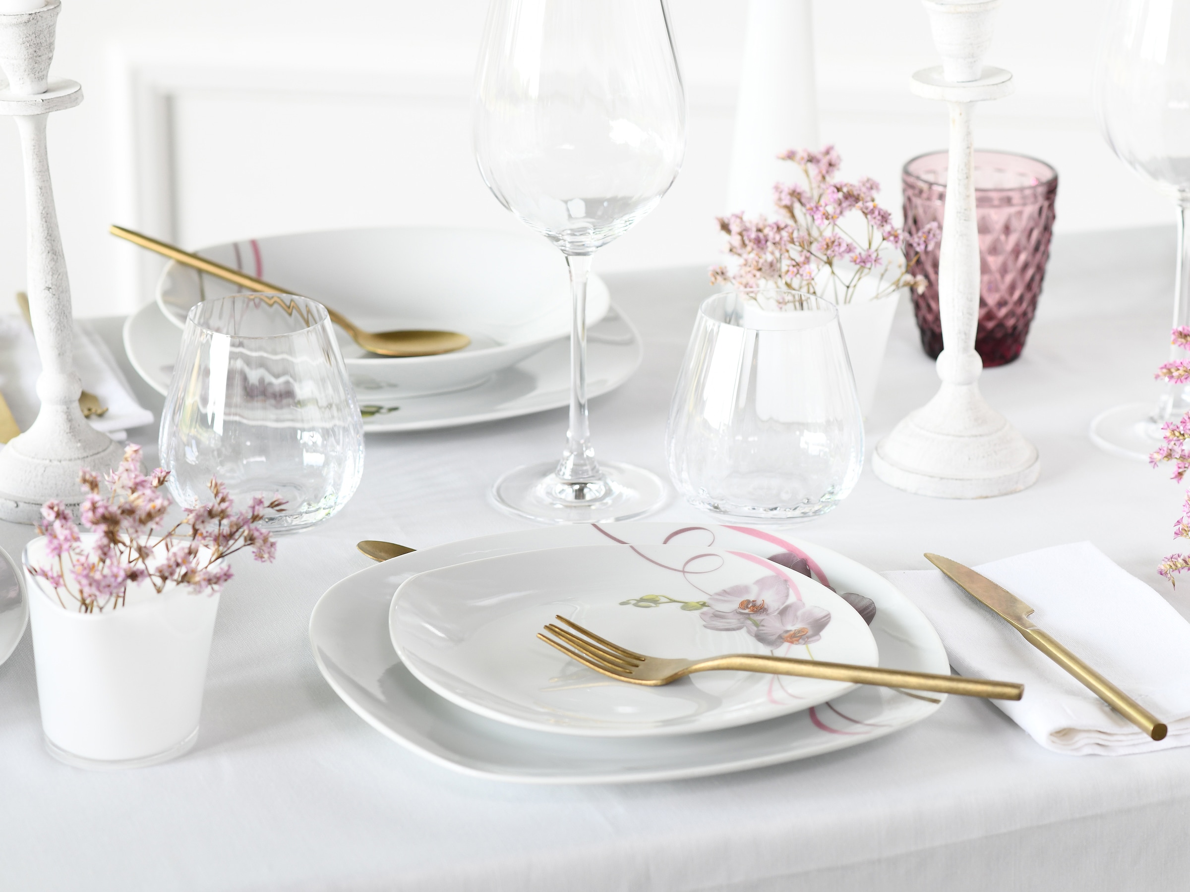 CreaTable Teller-Set »Square Orchidee, Tellerset 18-tlg«, (Set, 18 tlg.), Fotorealistische Darstellung