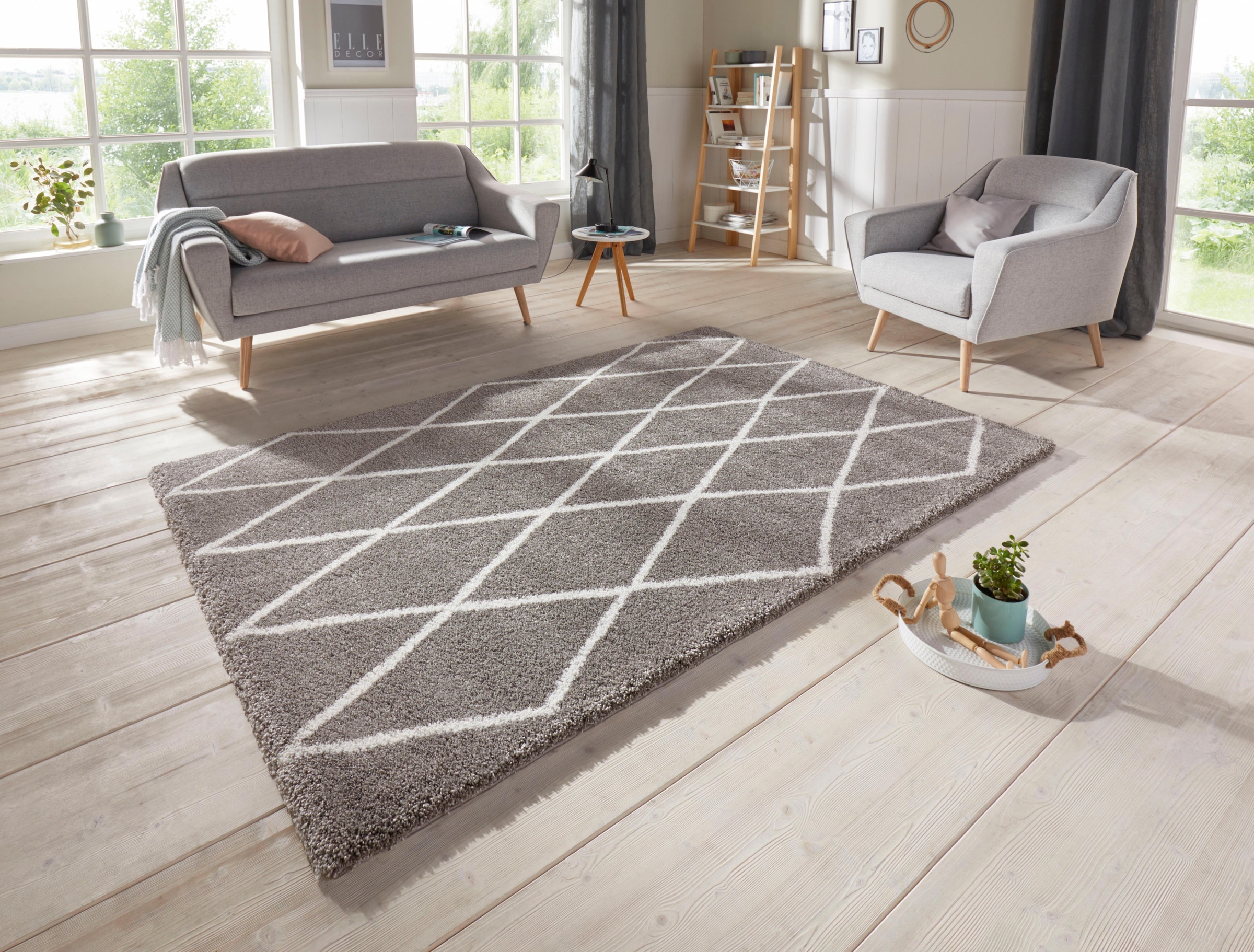 ELLE DECORATION Hochflor-Teppich »Abbeville«, rechteckig, 32 mm Höhe, Dichter, Hochflor, Skandi Look, Geometrisches Design, Robust