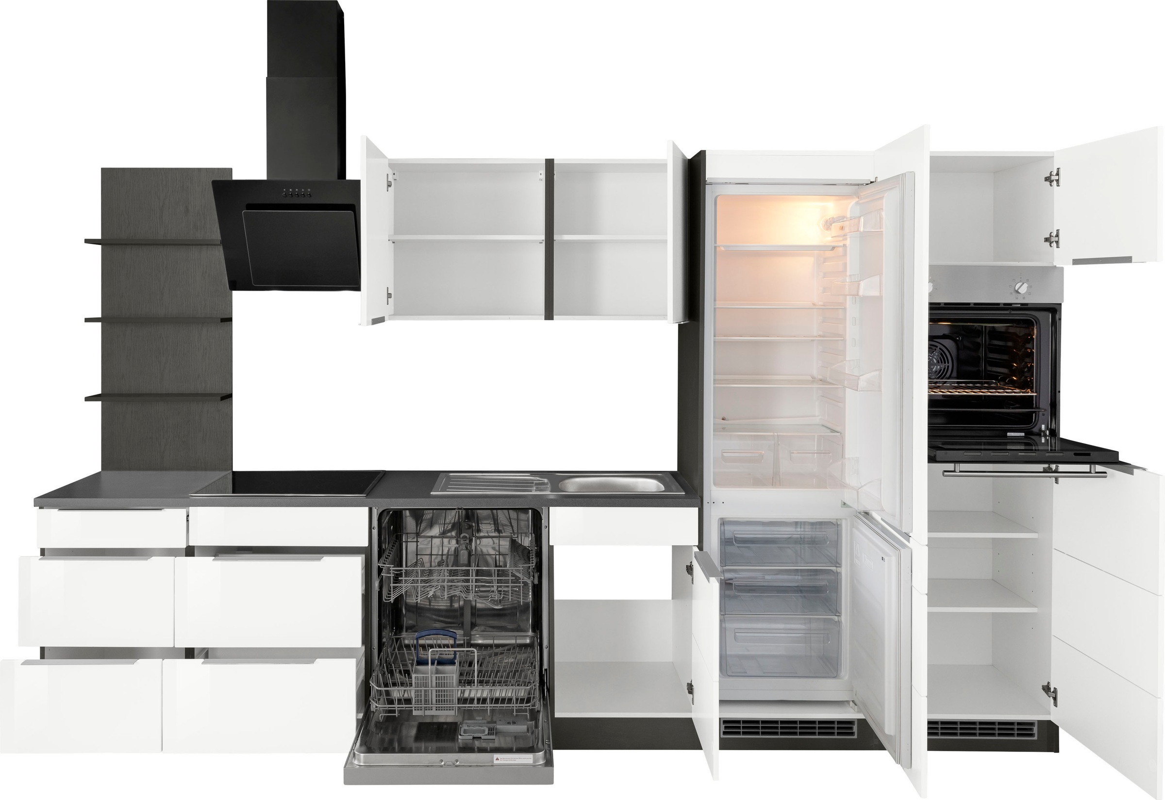 KOCHSTATION Küchenzeile »KS-Brindisi Breite 340 cm«, wahlweise mit E-Geräten und Induktion, mit MDF-Fronten und Regal