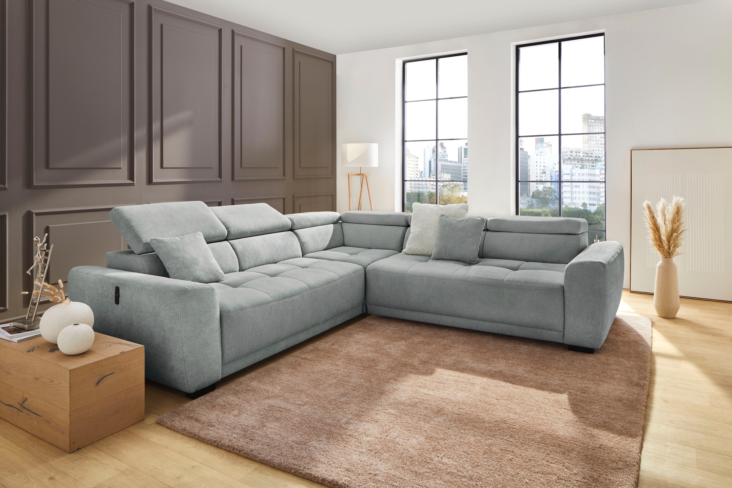 Jockenhöfer Gruppe Wohnlandschaft »Monza L-Form, B: 292x292 cm, mit 30 cm elektr. Sitztiefenverstellung« 140kg Belastbarkeit je Sitz, Kopfteilverstellung & USB-Anschluss