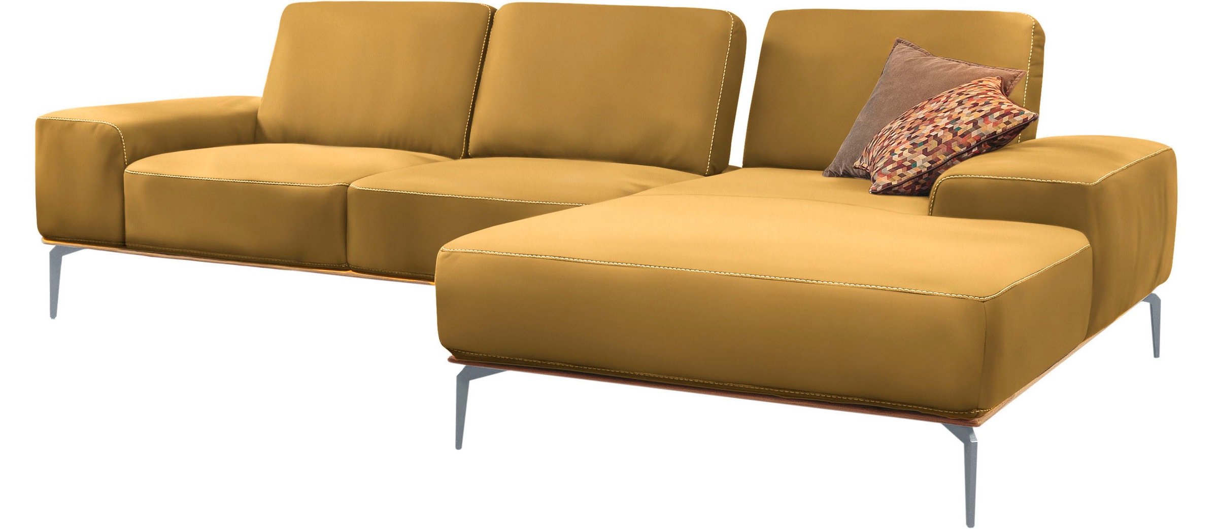 W.SCHILLIG Ecksofa »run, Designsofa mit tollem Sitzkomfort, bequem, L-Form«, mit elegantem Holzsockel, Füße in Silber matt, Breite 299 cm