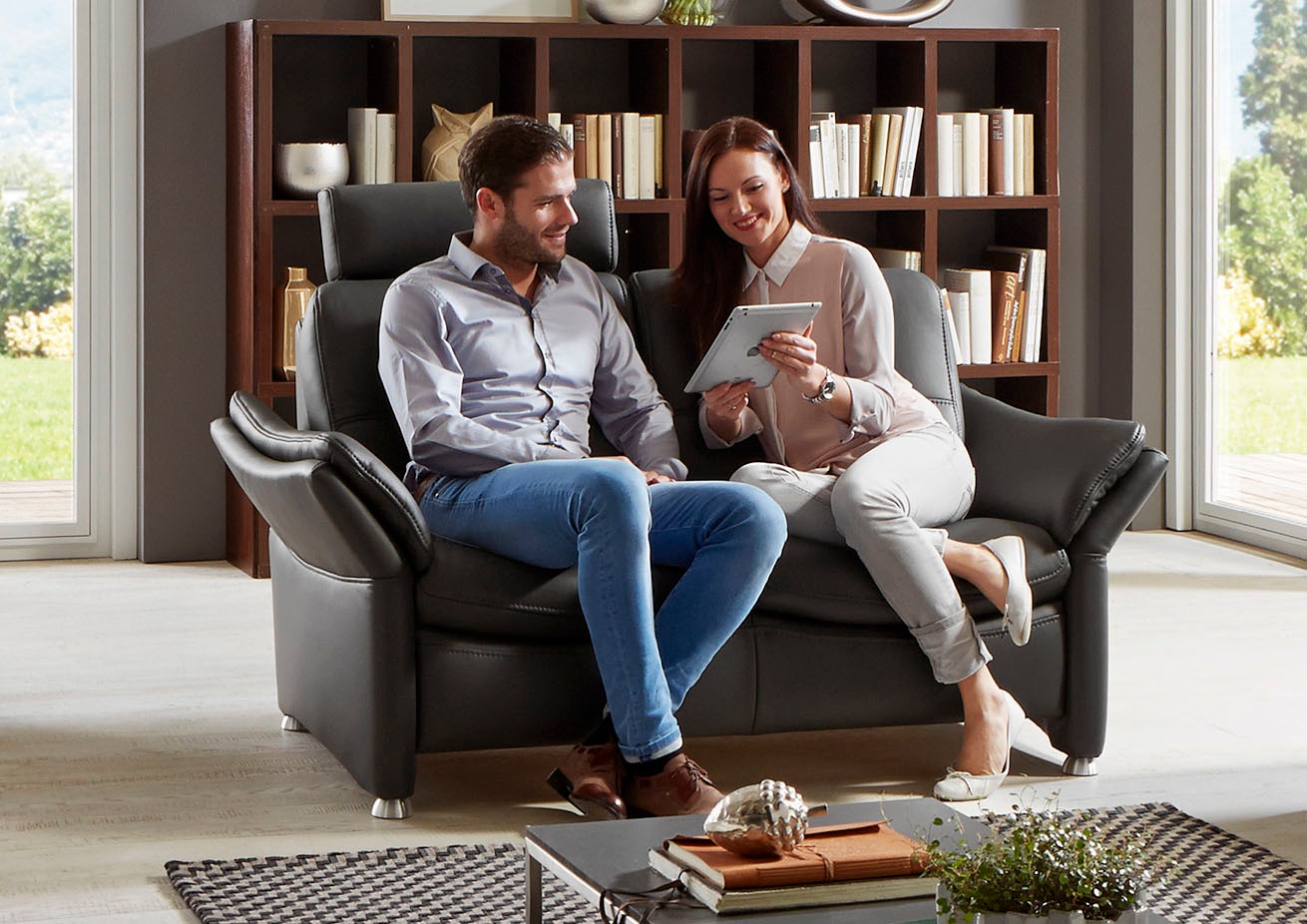 HUKLA 2-Sitzer »HU-SF15058 Ledersofa, Breite 164 cm«, hochwertiges Glattleder, optional mit Kopfstütze