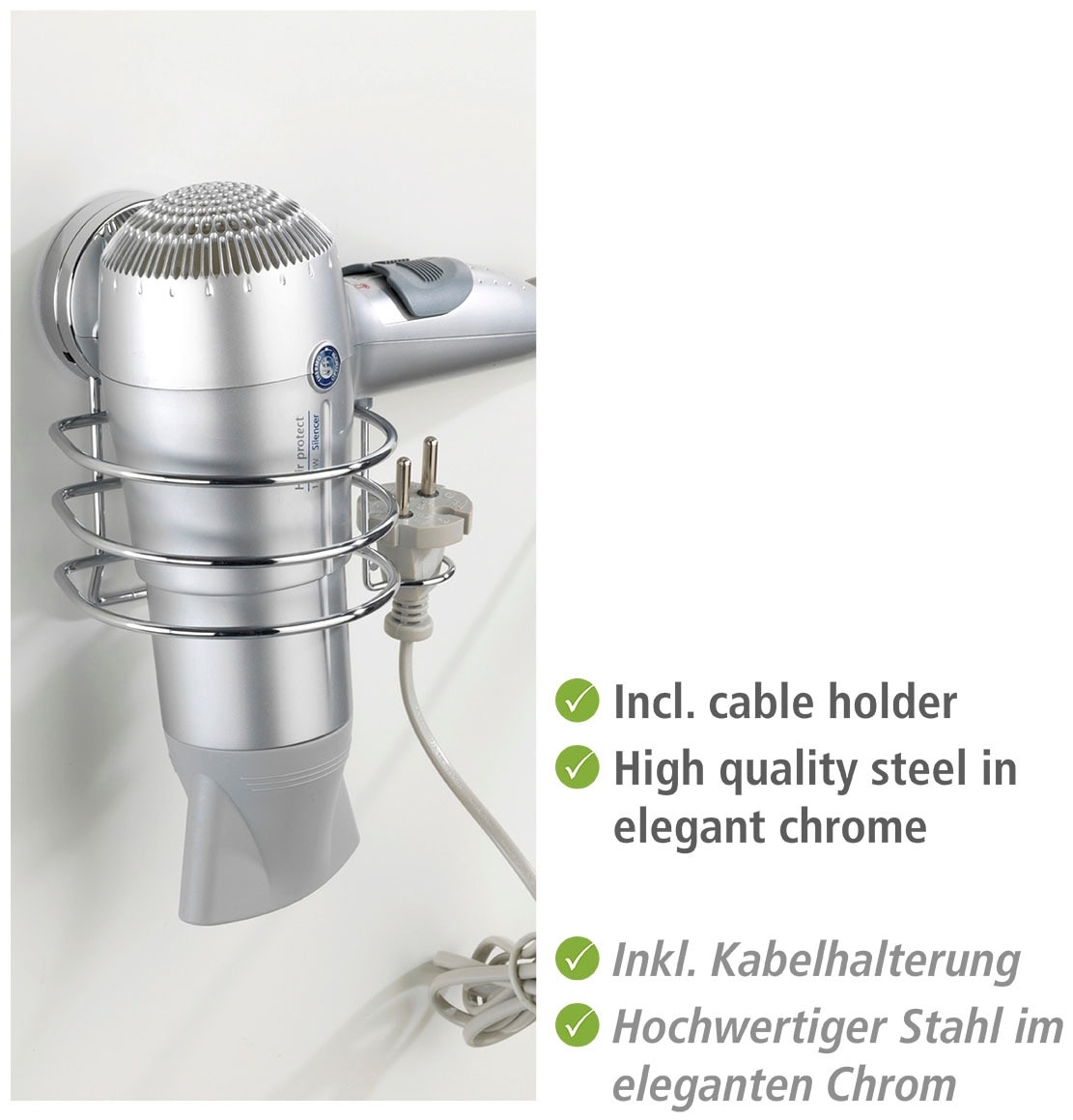 WENKO Haartrocknerhalter »Static-Loc® Plus Osimo«, Befestigen ohne Bohren