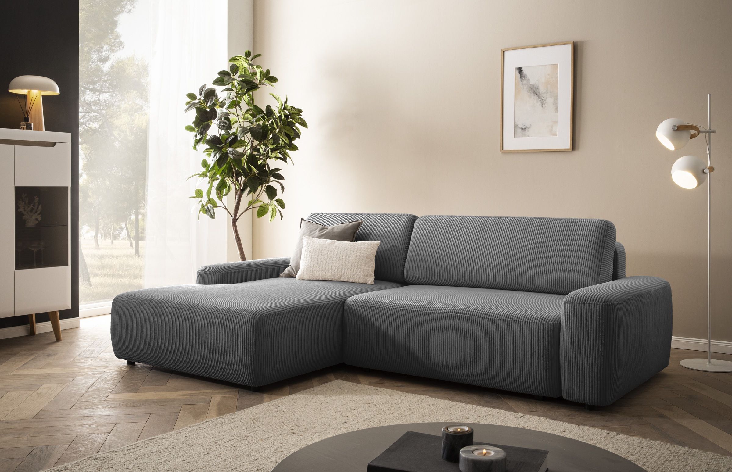INOSIGN Ecksofa »TORGE (264cm), Schlafsofa in Cord, Samtvelours o Struktur günstig online kaufen
