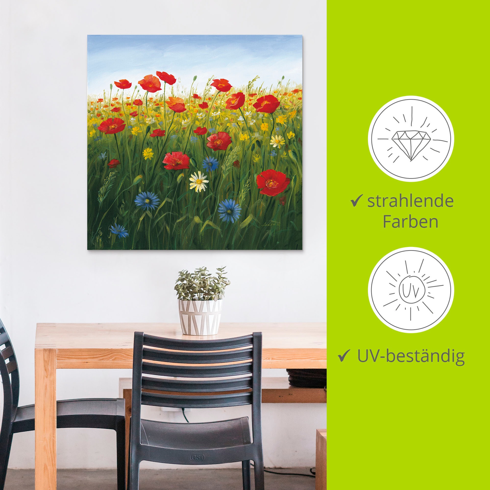 Artland Wandbild »Mohnblumen Landschaft I«, Blumenwiese, (1 St.), als Alubild, Outdoorbild, Leinwandbild, Poster in verschied. Größen