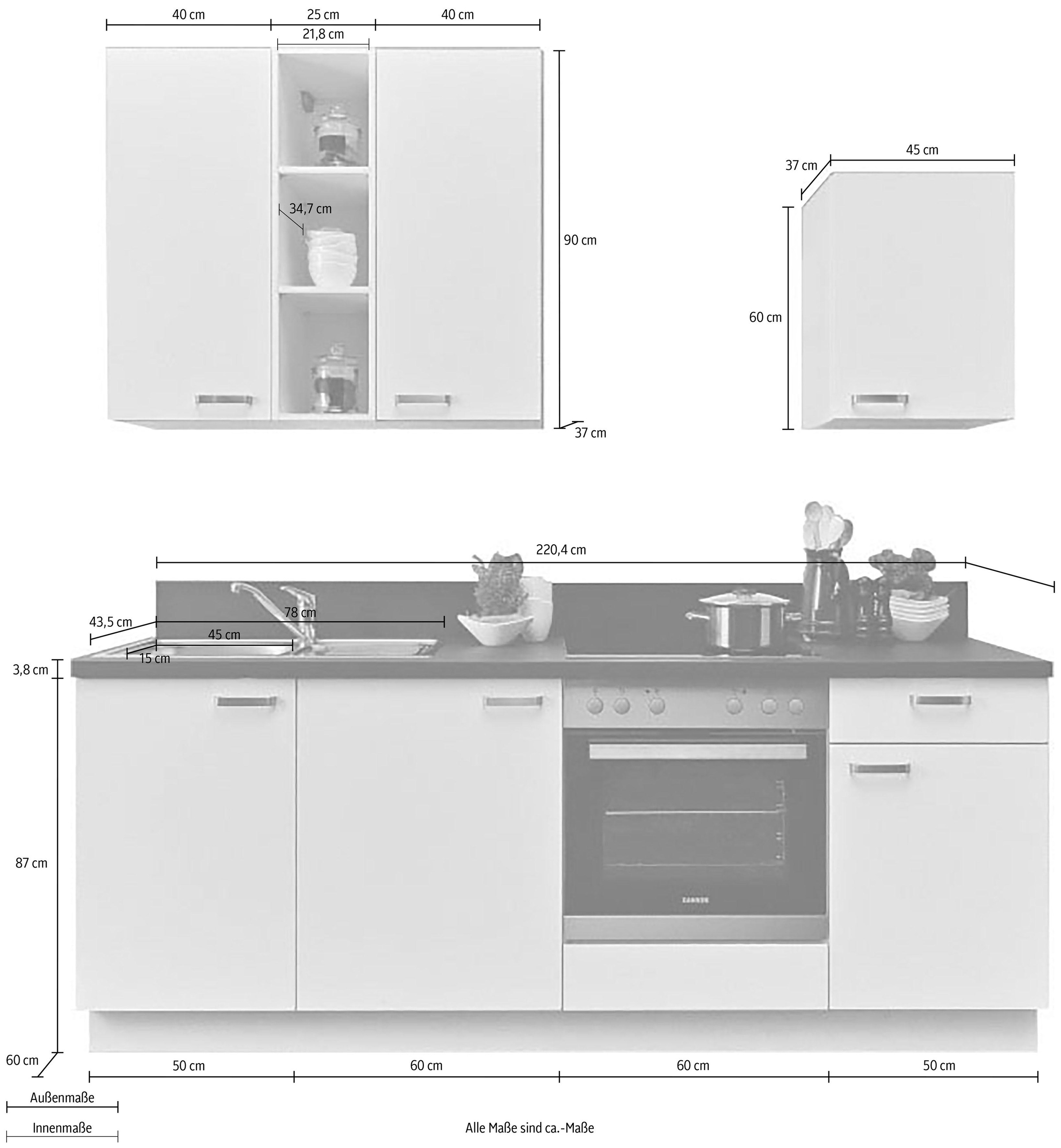 Express Küchen Küchenzeile »Bari«, mit Soft-Close-Funktion und Vollauszug, vormontiert, Breite 220 cm