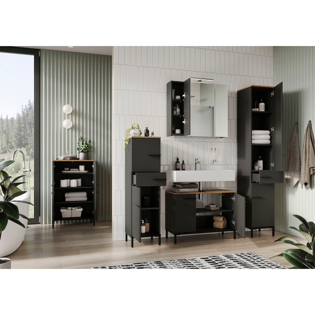 GERMANIA Badezimmerspiegelschrank »Yonkers«, ABS-Kanten, 3-D Spiegel, Türdämpfung, Verstellbare Einlegeböden