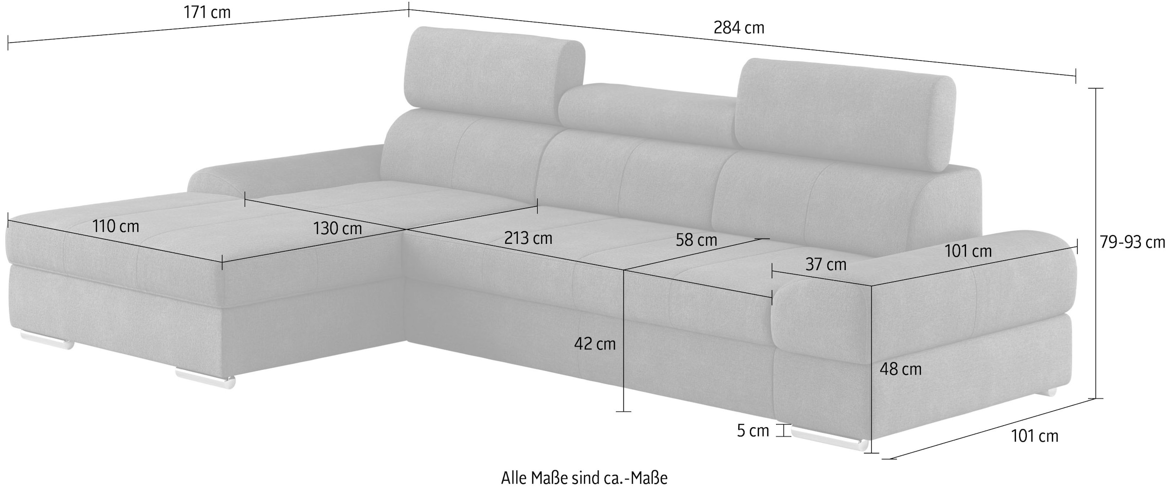 sit&more Ecksofa »Broadway L-Form«, mit verstellbaren Kopfteilen, wahlweise mit Bettfunktion