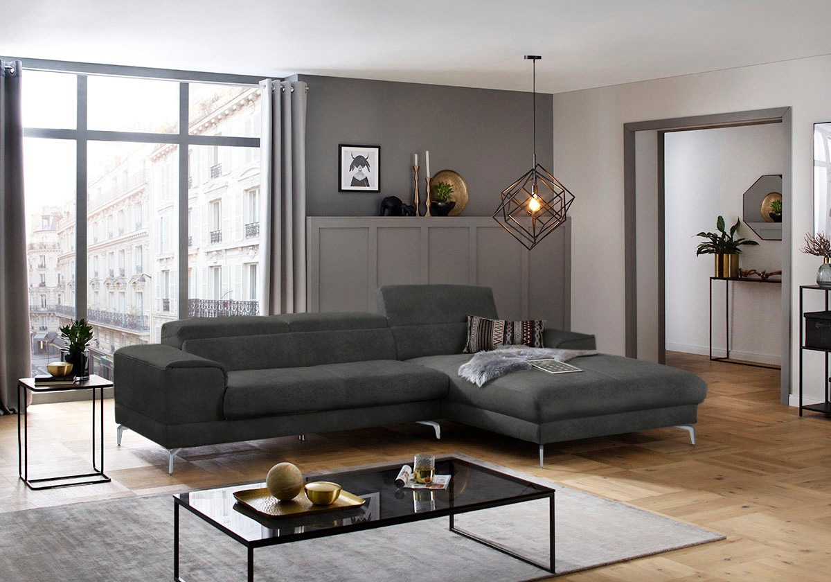 W.SCHILLIG Ecksofa »piedroo, Designsofa mit tollem Sitzkomfort, bequem und elegant, L-Form«, Kopfteilverstellung, wahlweise mit Sitztiefenverstellung, Breite 303cm