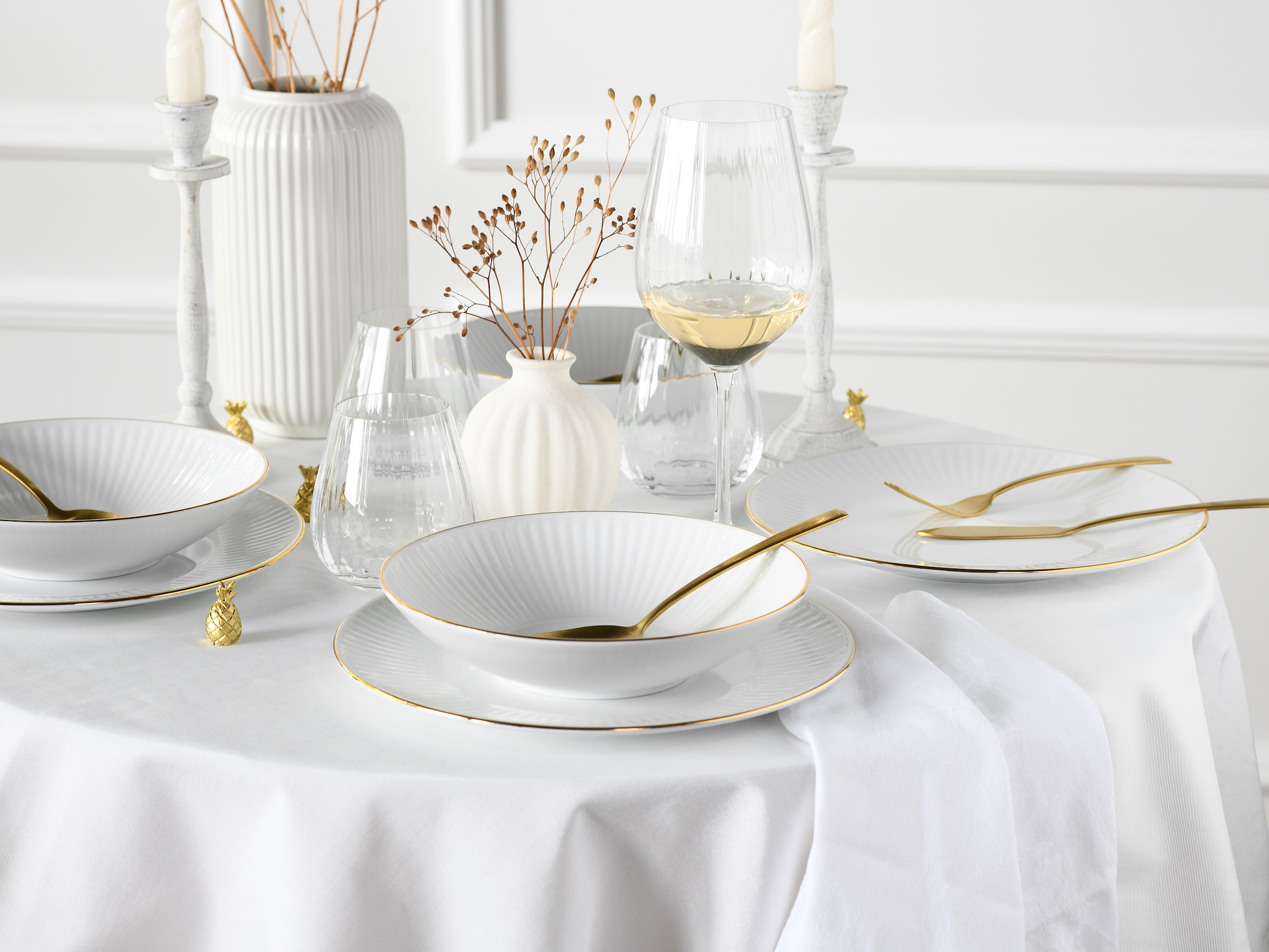 CreaTable Tafelservice »Valencia Gold, Tafel-Service 12-tlg«, (Set, 12 tlg.), Elegant, Goldrand