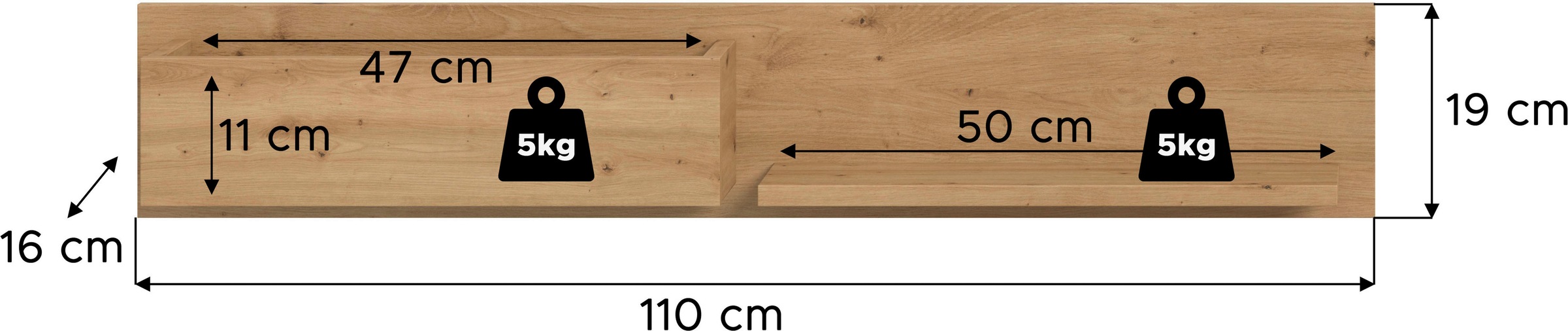 INOSIGN Wandregal »EVRID, Breite 110cm, inkl. 1 Ablageboden & 1 offenem Fach«, (1 St., individuell mit anderen Artikel der Serie EVRID erweiterbar), Wandboard, Ablageboard, Regal, Regalboard, Wandpaneel