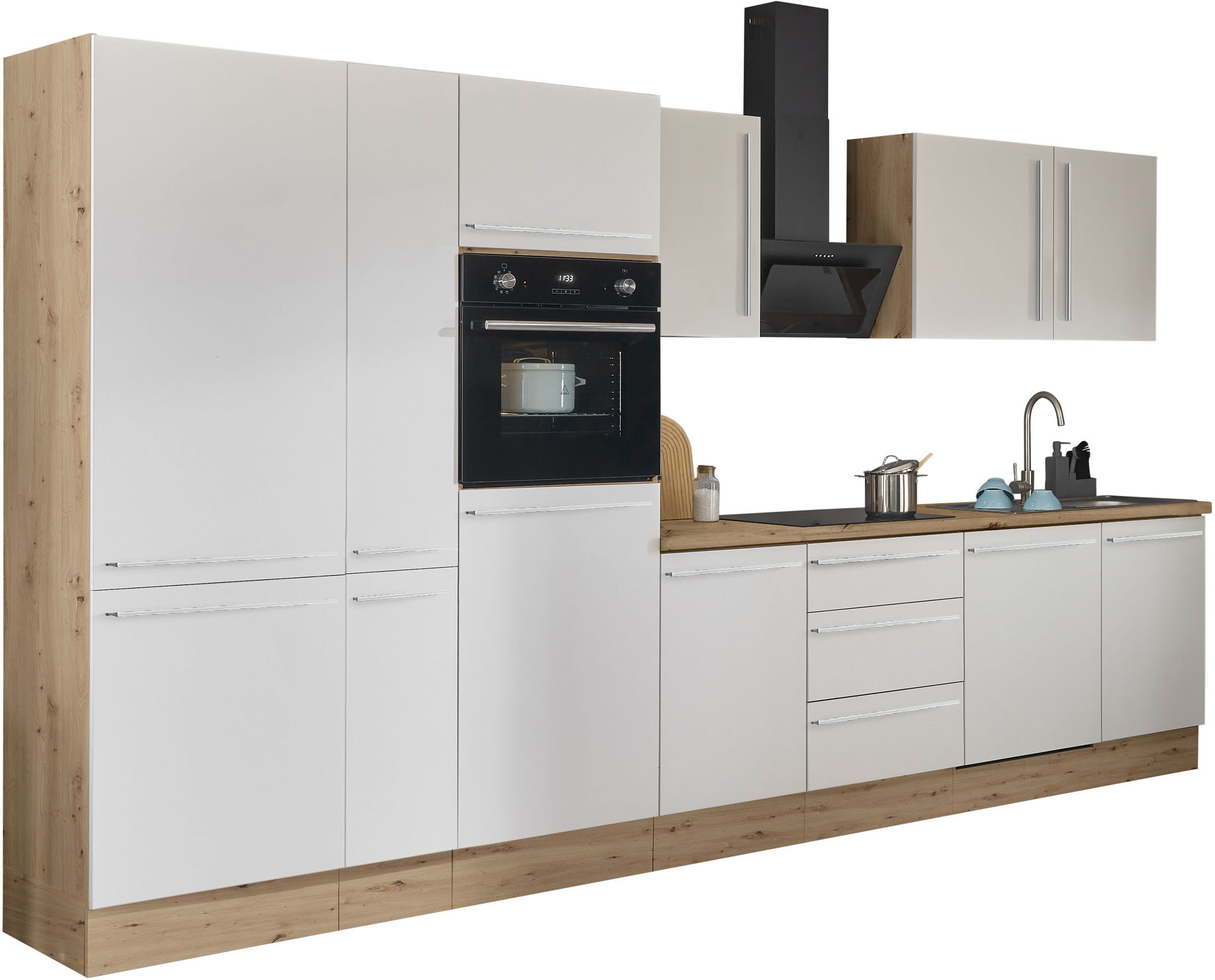 KOCHSTATION Küchenzeile »Florida«, Breite 370 cm, wahlweise mit E-Geräten,Softclose für Türen/Schubkästen