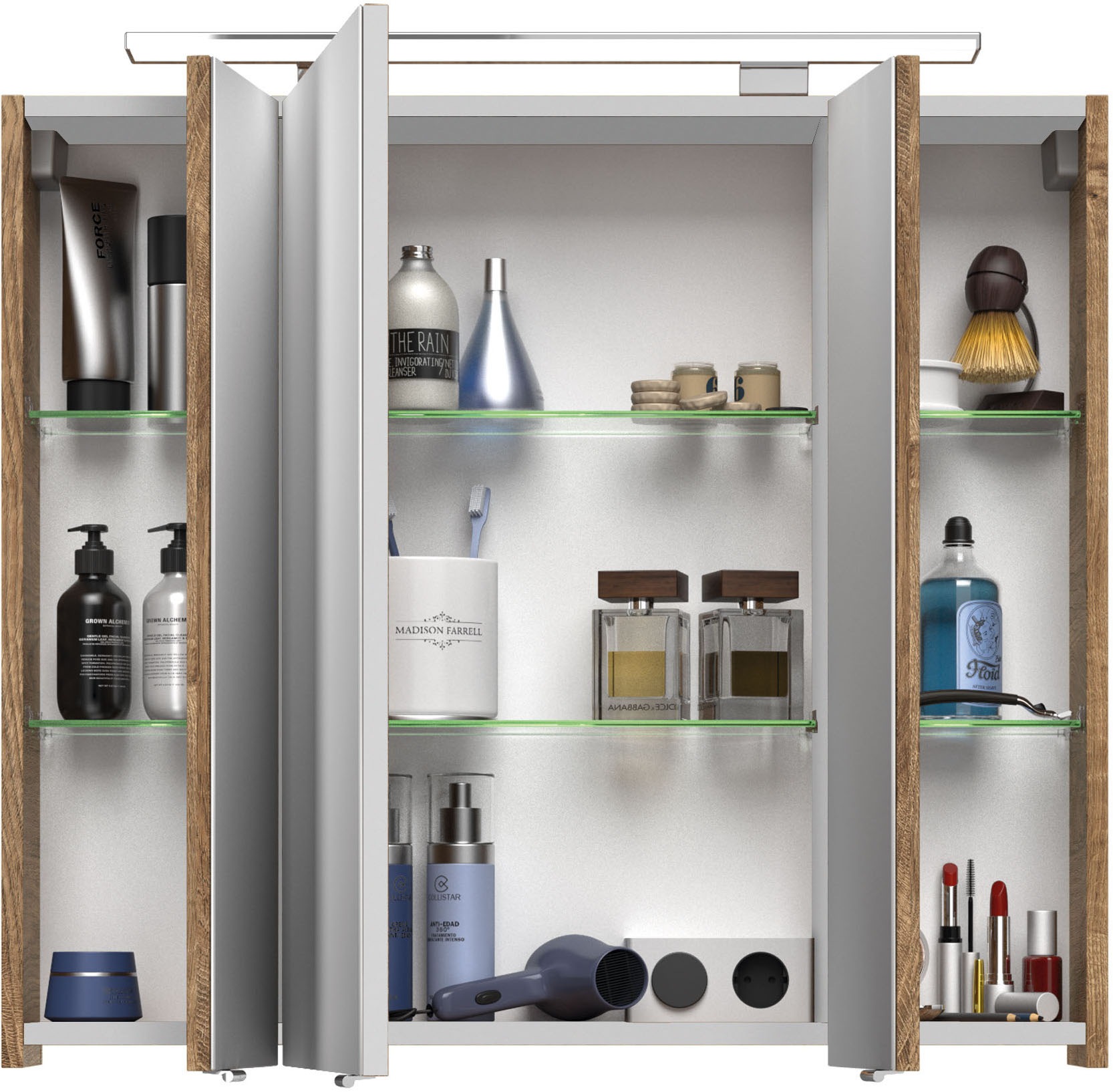 Saphir Badmöbel-Set »Serie 4010 5-teilig Keramik-Waschtisch mit LED-Spiegelschrank«, (Set), Bad Set mit Unterschrank, Hängeschrank, Midischrank, inkl. Türdämpfer