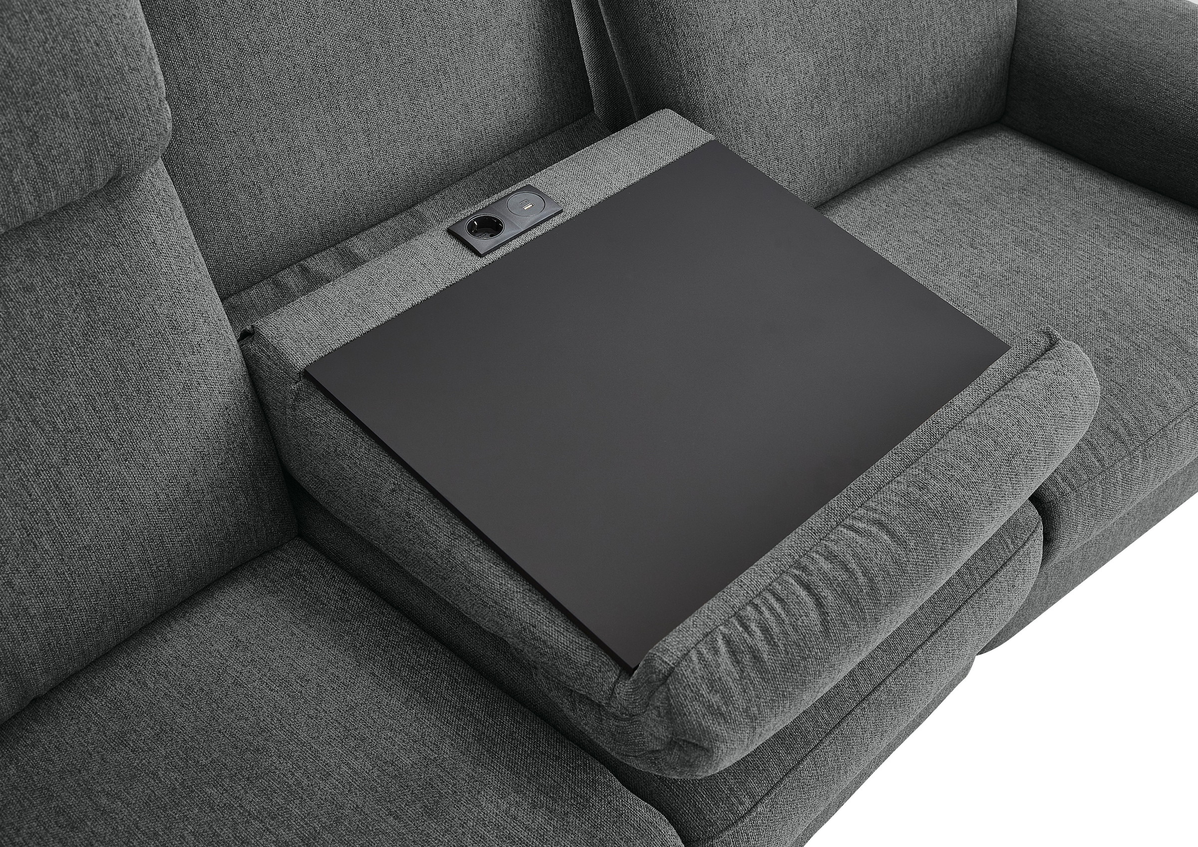 Home affaire Polstergarnitur »Turin, 2,5- & 3-Sitzer mit elektrischer Relaxfunktion« Set, 4 tlg. tlg. inkl. Tisch, USB & Steckdose, Federkern & pflegeleichtem Bezug