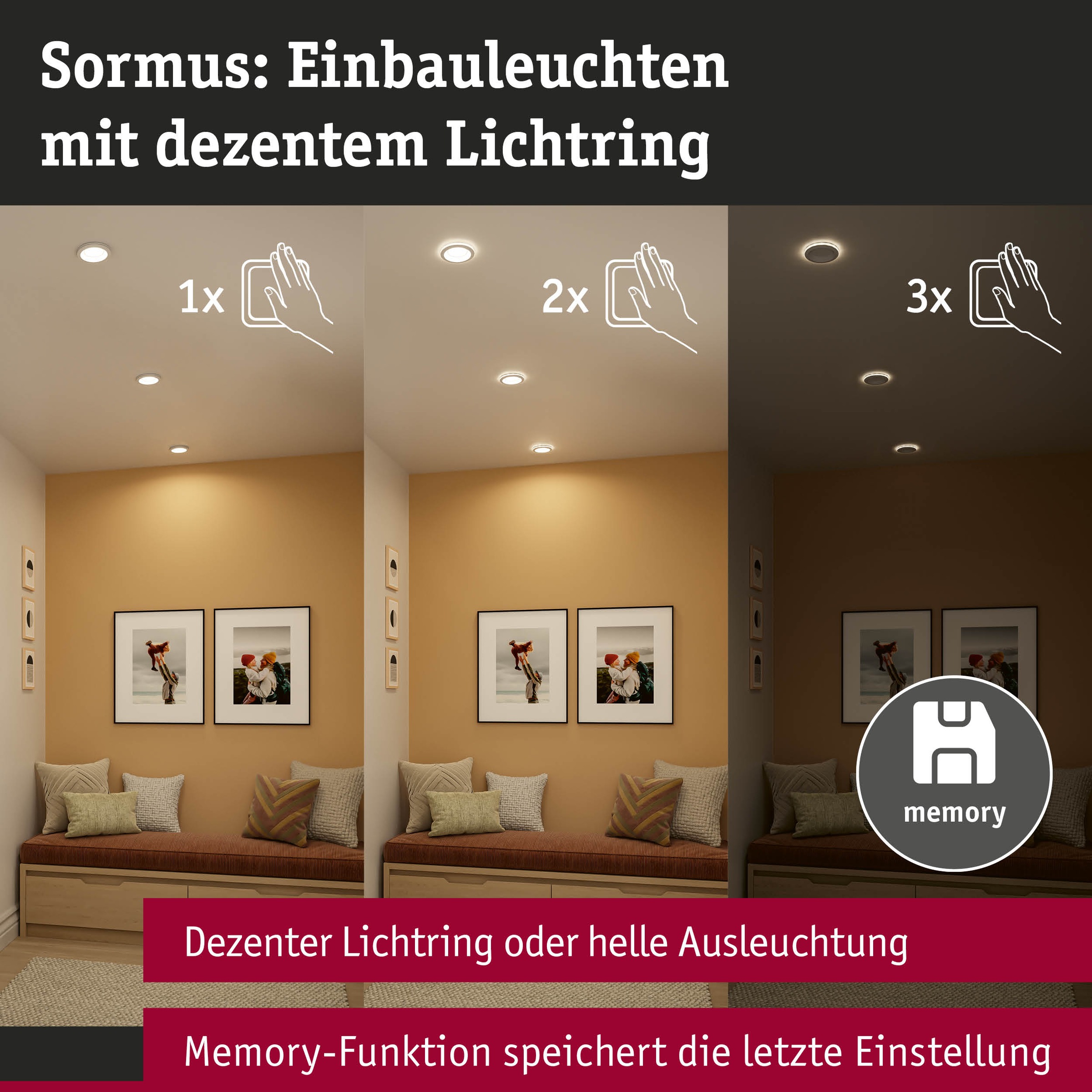 Paulmann LED Einbauleuchte »LED Einbauleuchte Sormus IP65 rund 100mm«, 1 flammig, Memoryfunktion