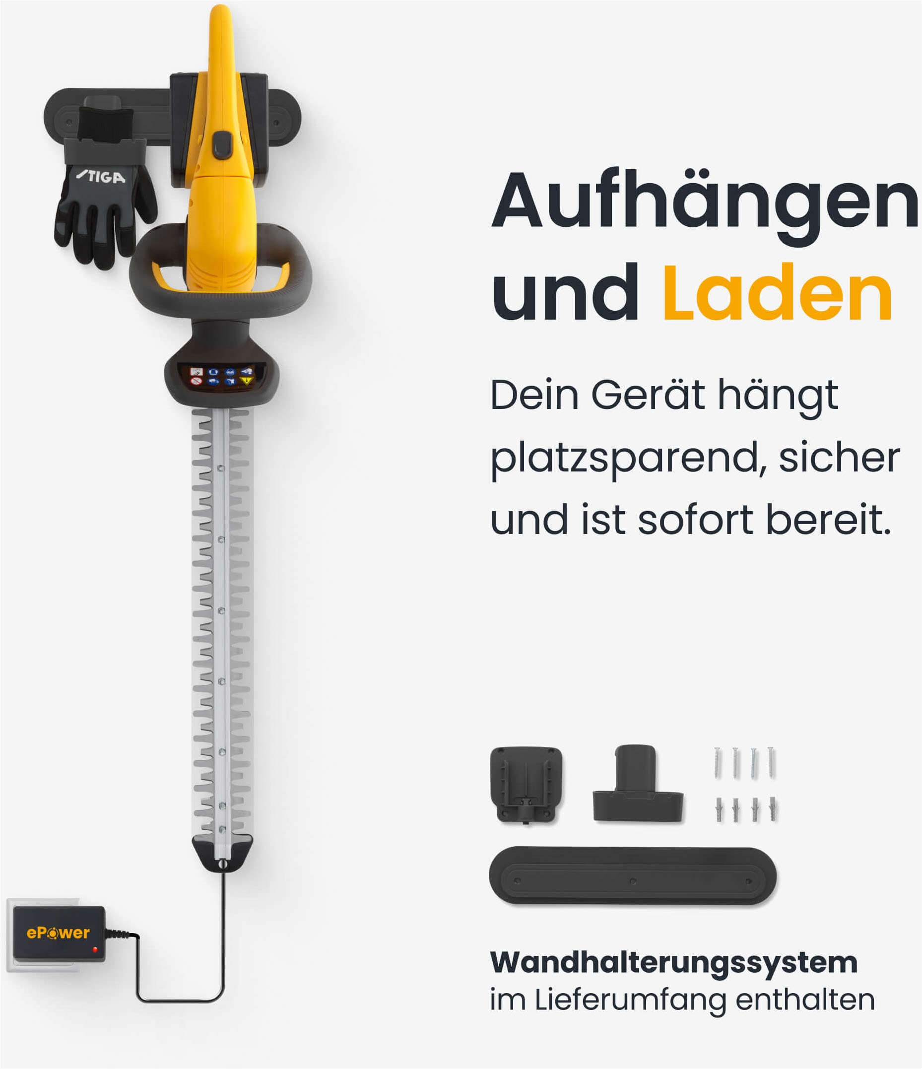 STIGA GARDEN Akku-Heckenschere »HT 300e« (Set, Inkl. 2x 20 V (2 Ah) Akku, Schutzhülle, Wandhalterung und Ladegerät, )  54 cm Schnittlänge