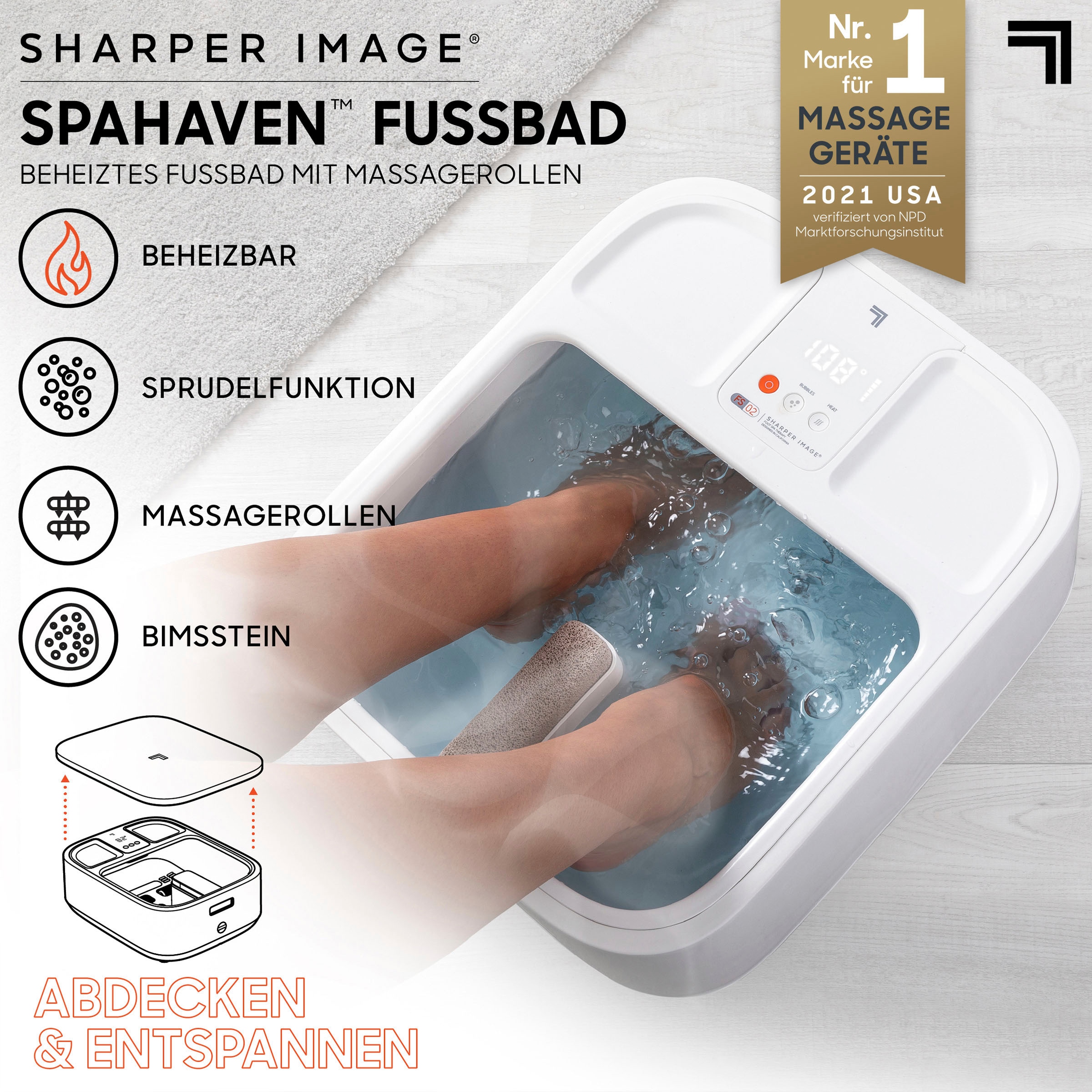 Sharper Image Fußbad »Elektrisch Beheizbares Fußmassagegerät SPAHAVEN«, mit Temperaturkontrolle und Massagerollen