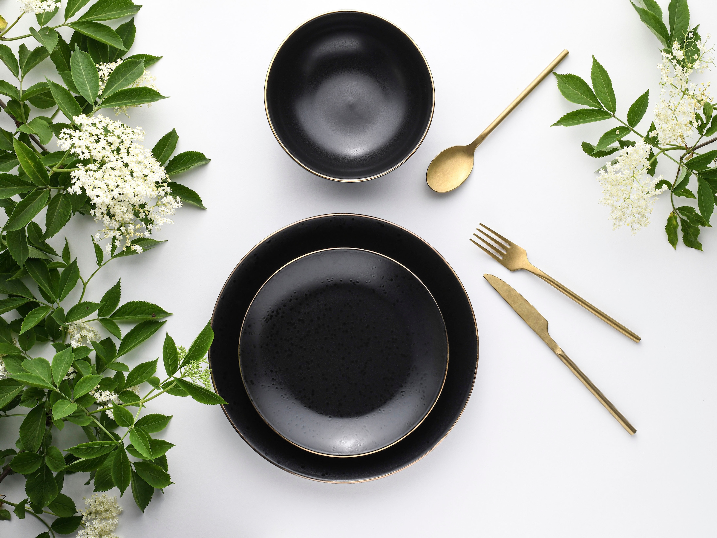 CreaTable Teller-Set »Geschirr-Set Industrial«, (Set, 12 tlg., Tafelservice für 4 Personen), Service, schwarz, Goldrand, 12 Teile, für 4 Personen