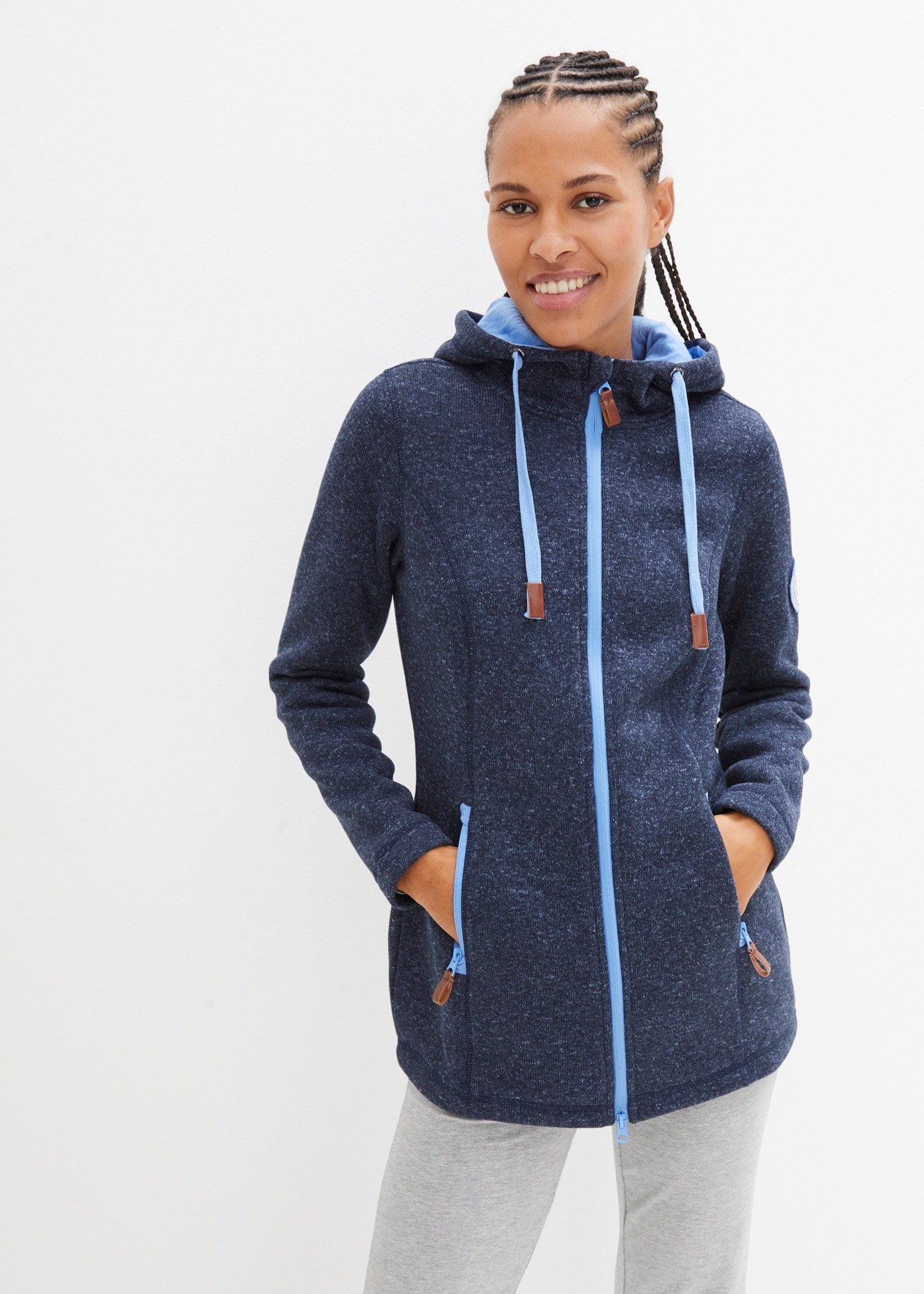 bonprix Strickfleecejacke 1 Stk. tlg. mit Kapuze bequeme Passform, mit Kapuze, mit verschließbaren Taschen