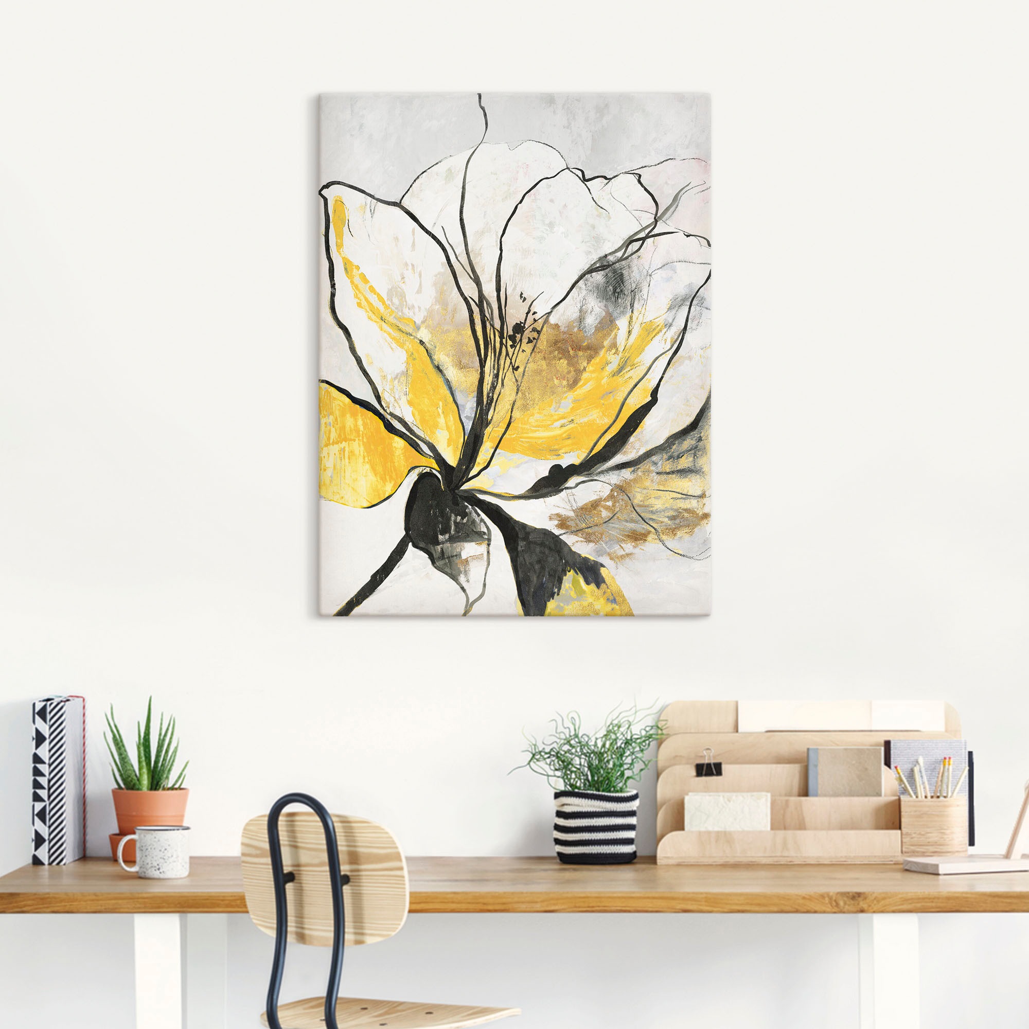 Artland Wandbild »Umrissenes Blumenmuster I gelbe Version«, Blumenbilder, (1 St.), als Alubild, Outdoorbild, Leinwandbild, Poster, Wandaufkleber