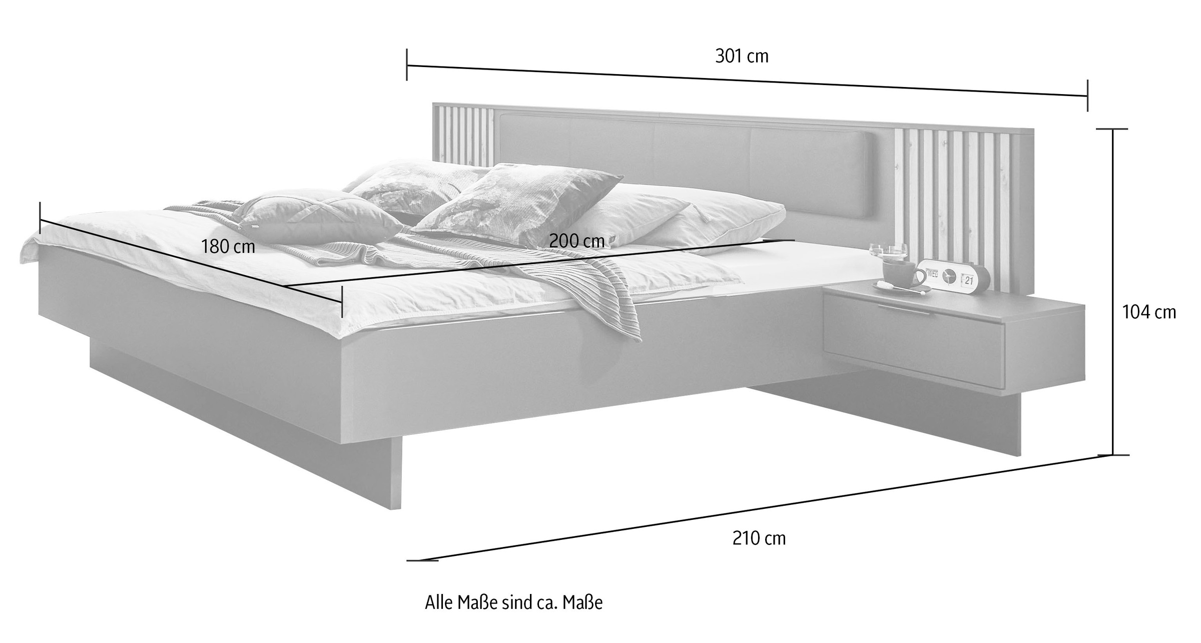 Wimex Bettanlage »Ancona by fresh to go«, (Bett Liegefläche 180x200 und 2 Nachtschränke), mit Polsterkopfteil