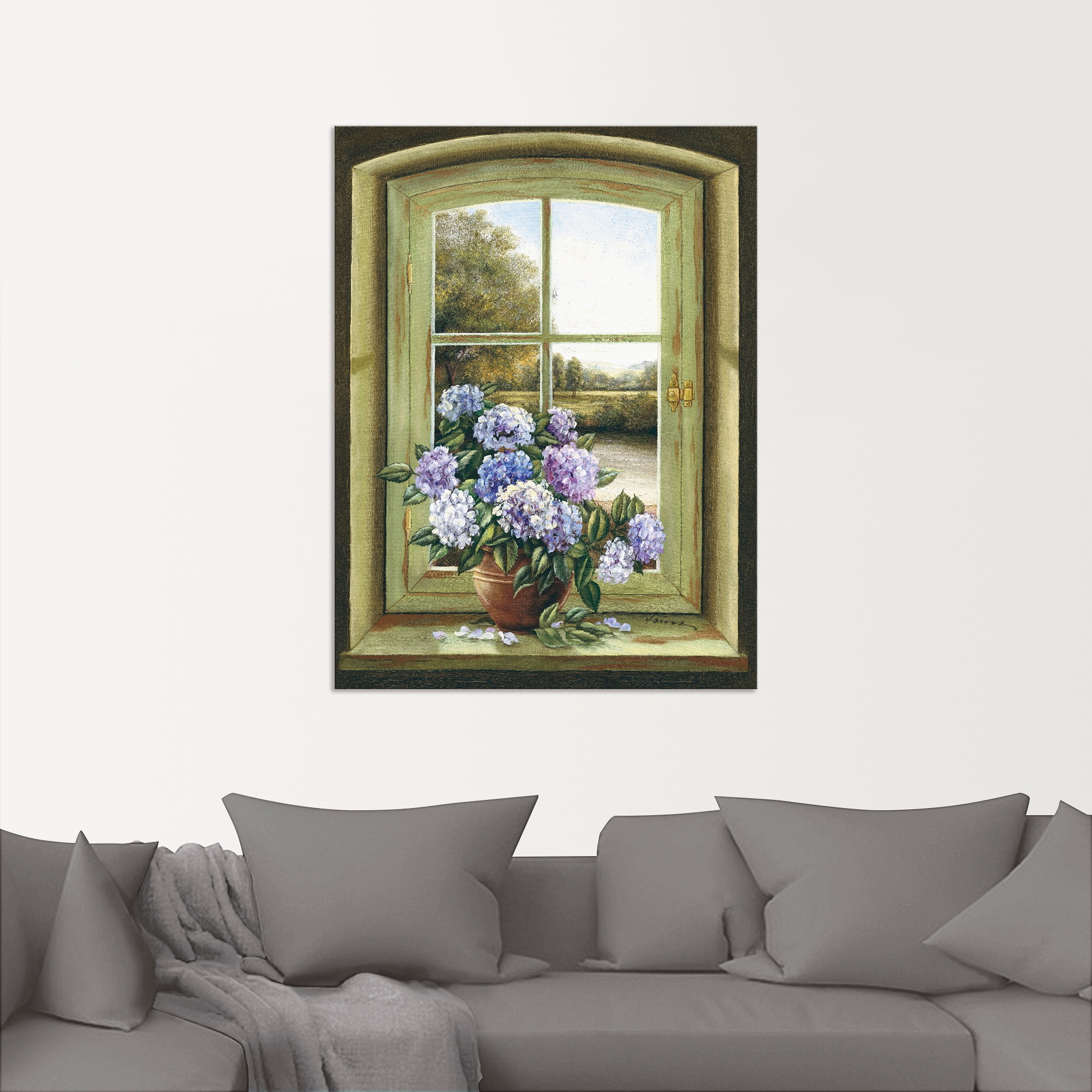 Artland Wandbild »Hortensien am Fenster«, Arrangements, (1 St.), als Alubil günstig online kaufen