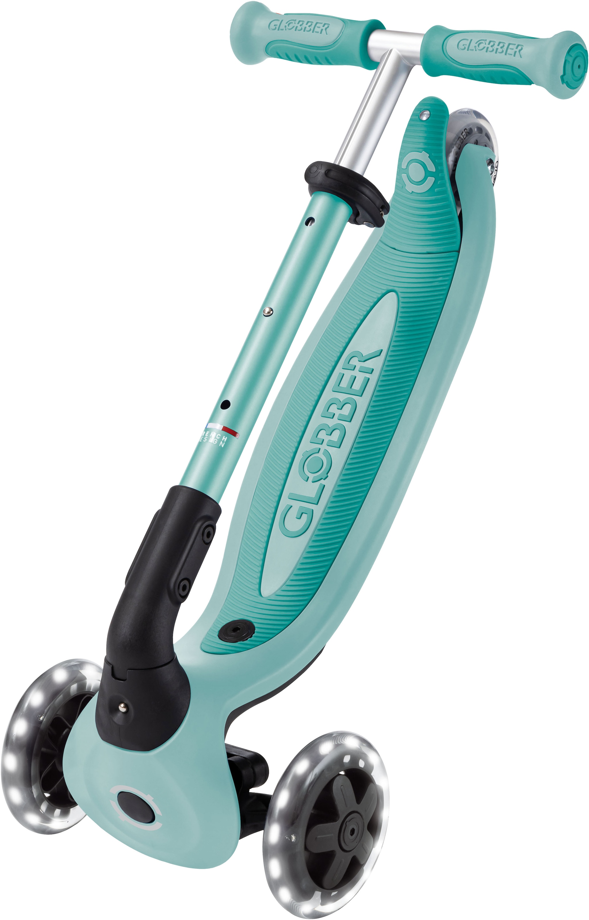 Globber Tretroller »GO-UP BABY 360 LIGHTS, mit Leuchtrollen und Leuchtmodul« Aufsitzrad, Laufrad und Scooter in Einem