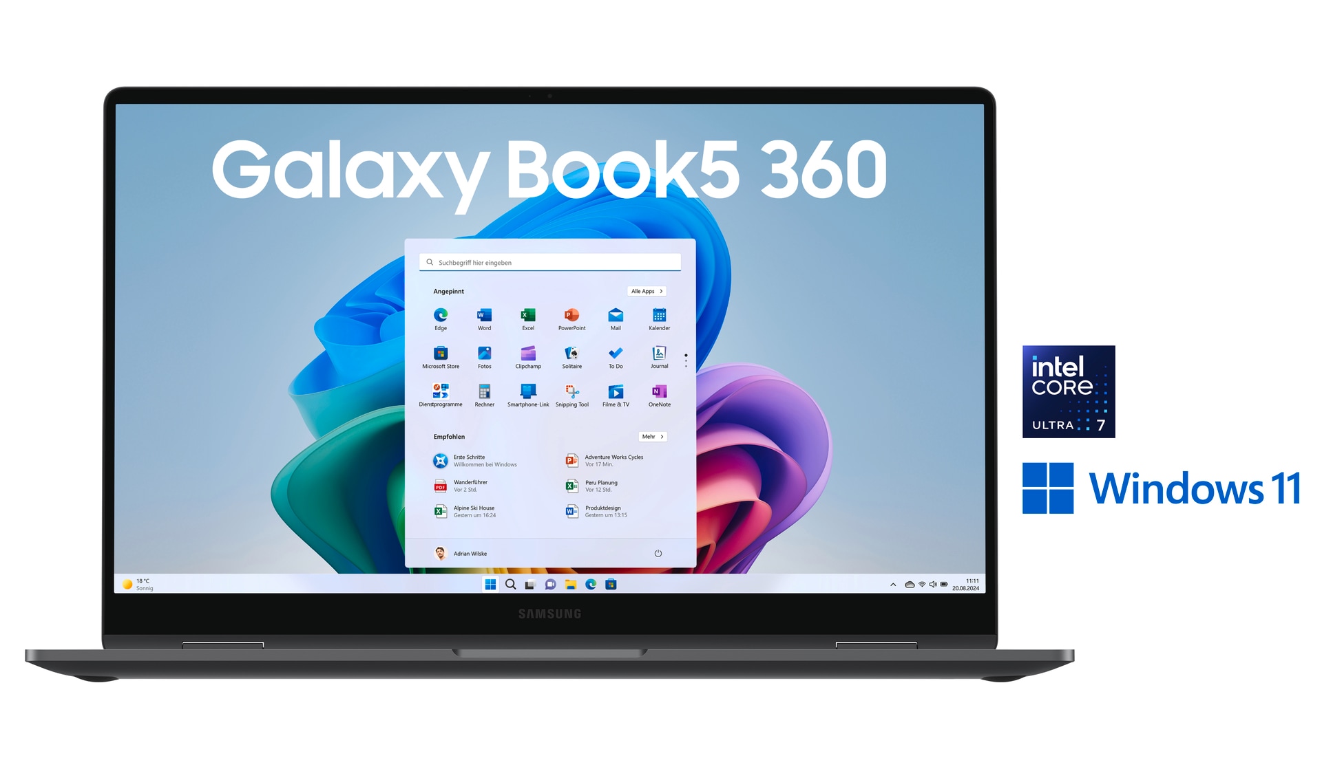 Samsung Notebook »Book5 360 15,6'' (NP750Q) Ultra7 16 GB + 512 GB«, 39,6 cm, / 15,6 Zoll, Intel, Core Ultra 7, ARC, 512 GB SSD