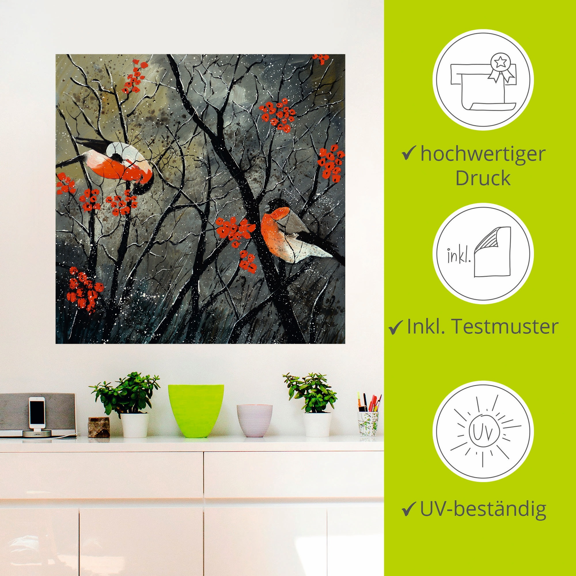 Artland Wandbild »rote Vögel im Winter«, Vögel, (1 St.), als Alubild, Outdoorbild, Leinwandbild, Wandaufkleber, versch. Größen