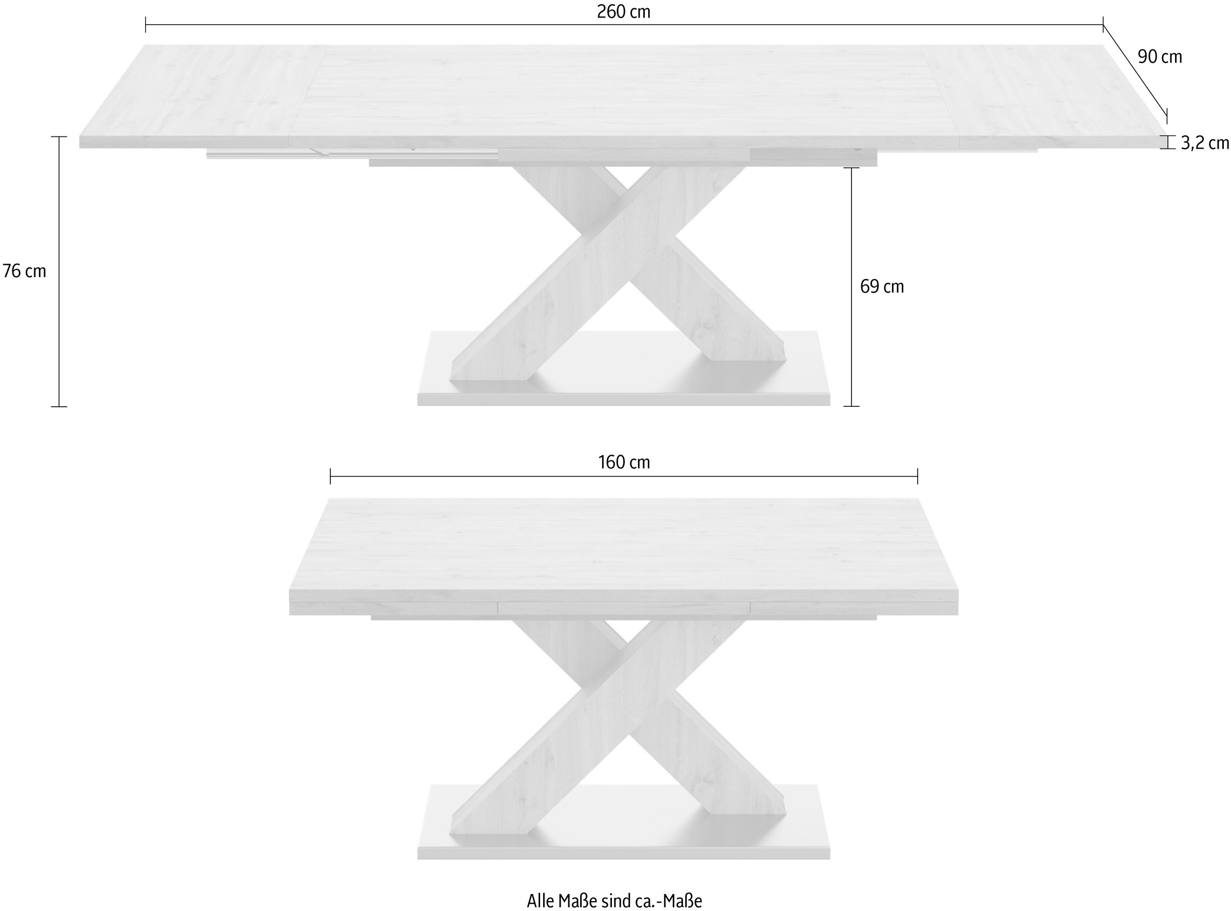Mäusbacher Esstisch »Komfort C«, mit X-Gestell in asteichefarben und mit Auszug, Breite 160-260 cm
