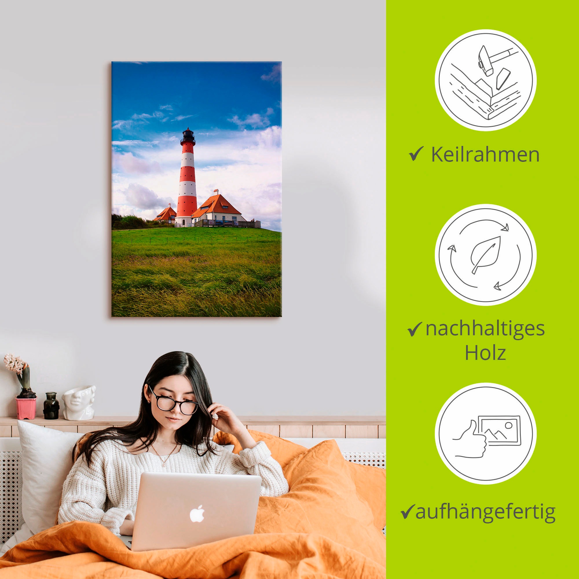 Artland Wandbild »Westerhever Leuchtturm«, Gebäude, (1 St.), als Alubild, Outdoorbild, Leinwandbild, Poster in verschied. Größen