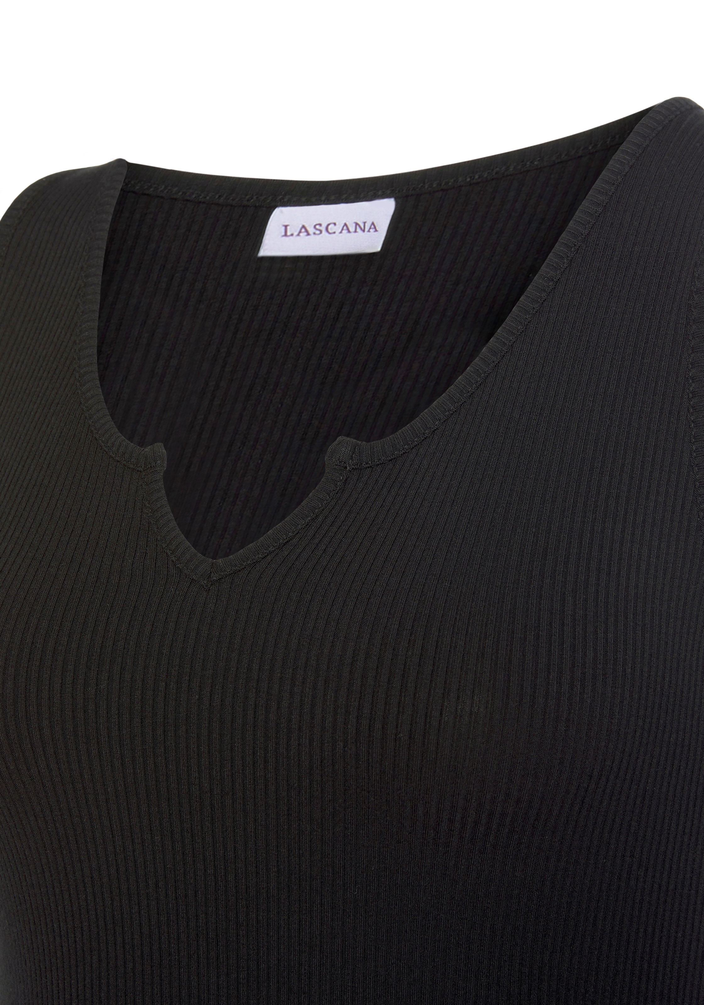 LASCANA Ripptanktop, mit kleinem V-Ausschnitt, figurbetontes Damentop, Basic