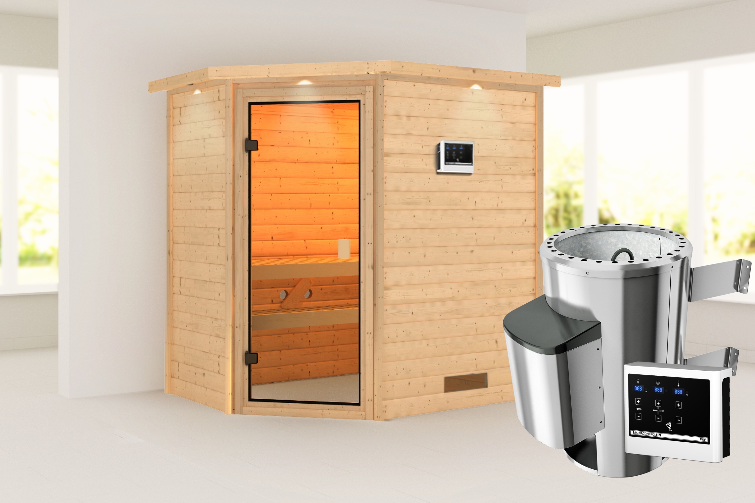 Karibu Sauna »"Juli" mit bronzierter Tür und Kranz, naturbelassen« aus hoch günstig online kaufen