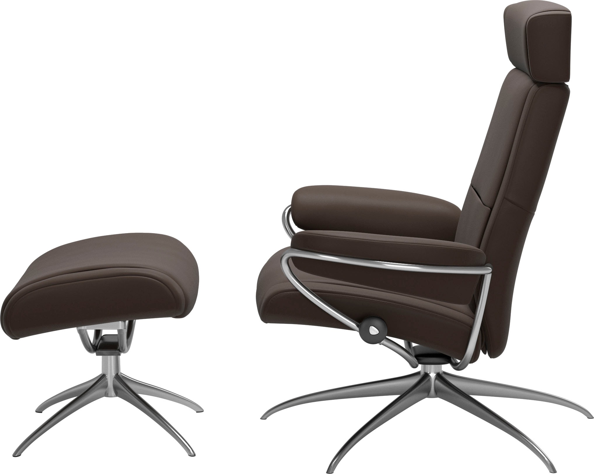 Stressless® Relaxsessel »Paris«, (Set, Relaxsessel mit Hocker), mit Hocker, Low Back mit Kopfstütze, mit Star Base, Gestell Chrom