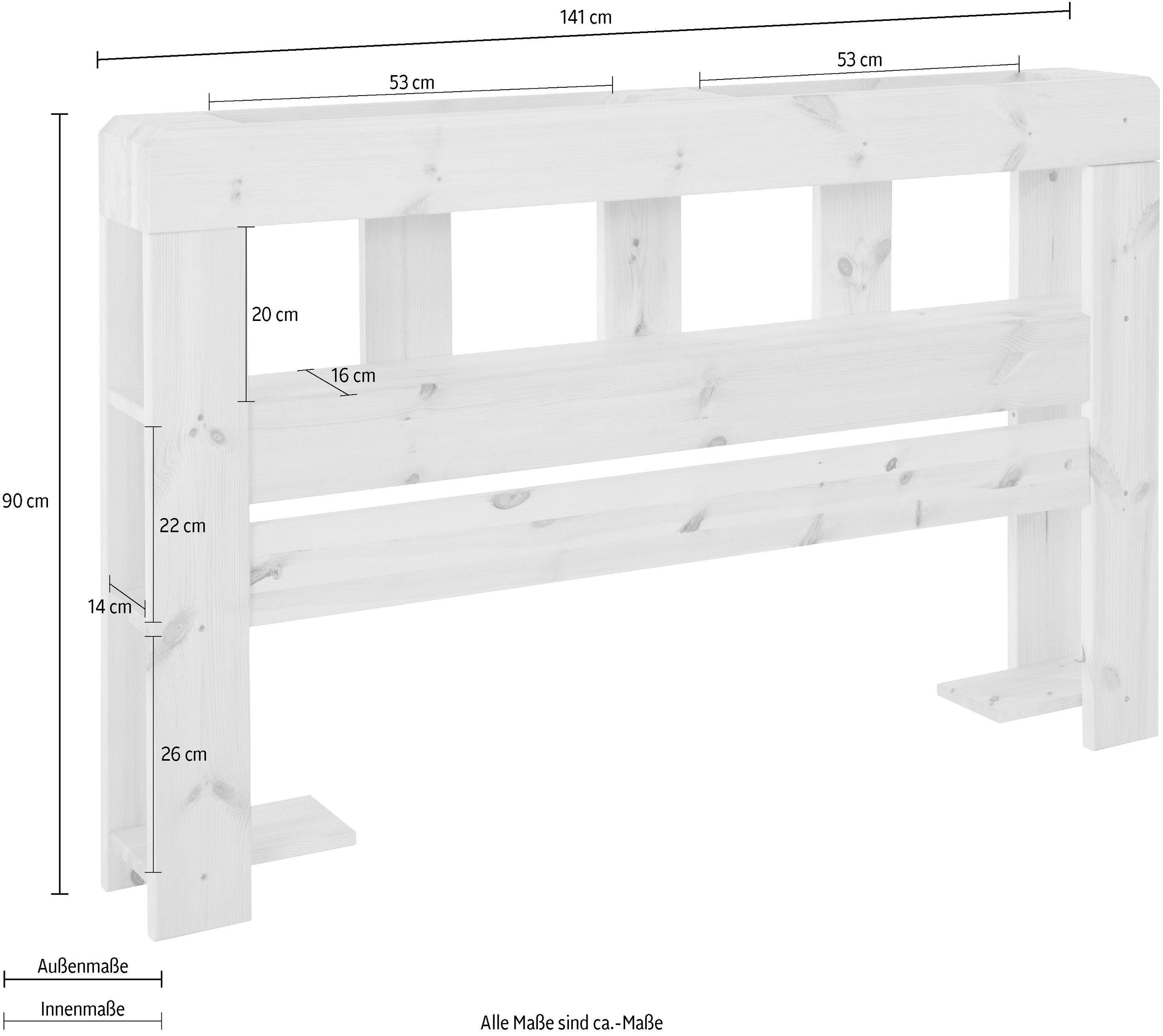 OTTO home Kopfteil »"ALASCO " Made in Europe, FSC® zertifiziertes Massivholz« für Palettenbett Alasco, aus Massivholz, mit 7 offenen Fächern