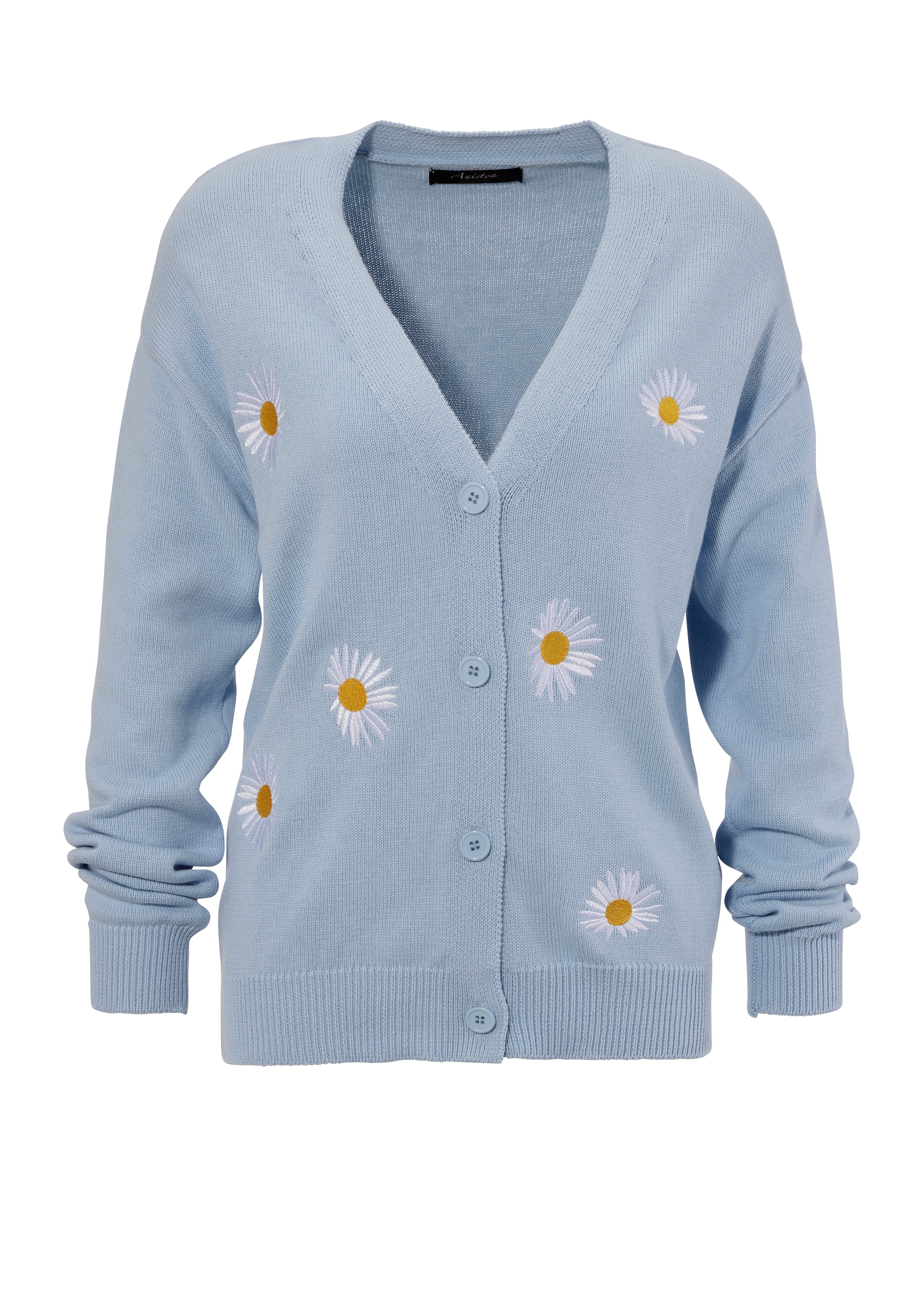 Aniston CASUAL Strickjacke, mit aufgestickten Margeriten verziert